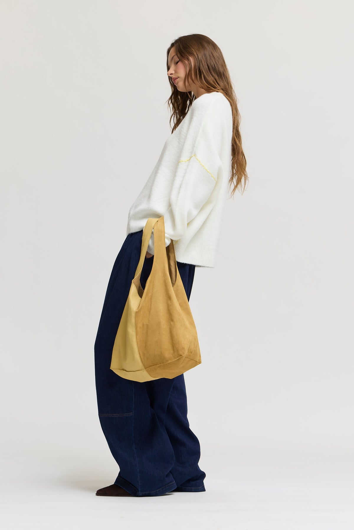 Vegan Leather Suede Bag in Dijon