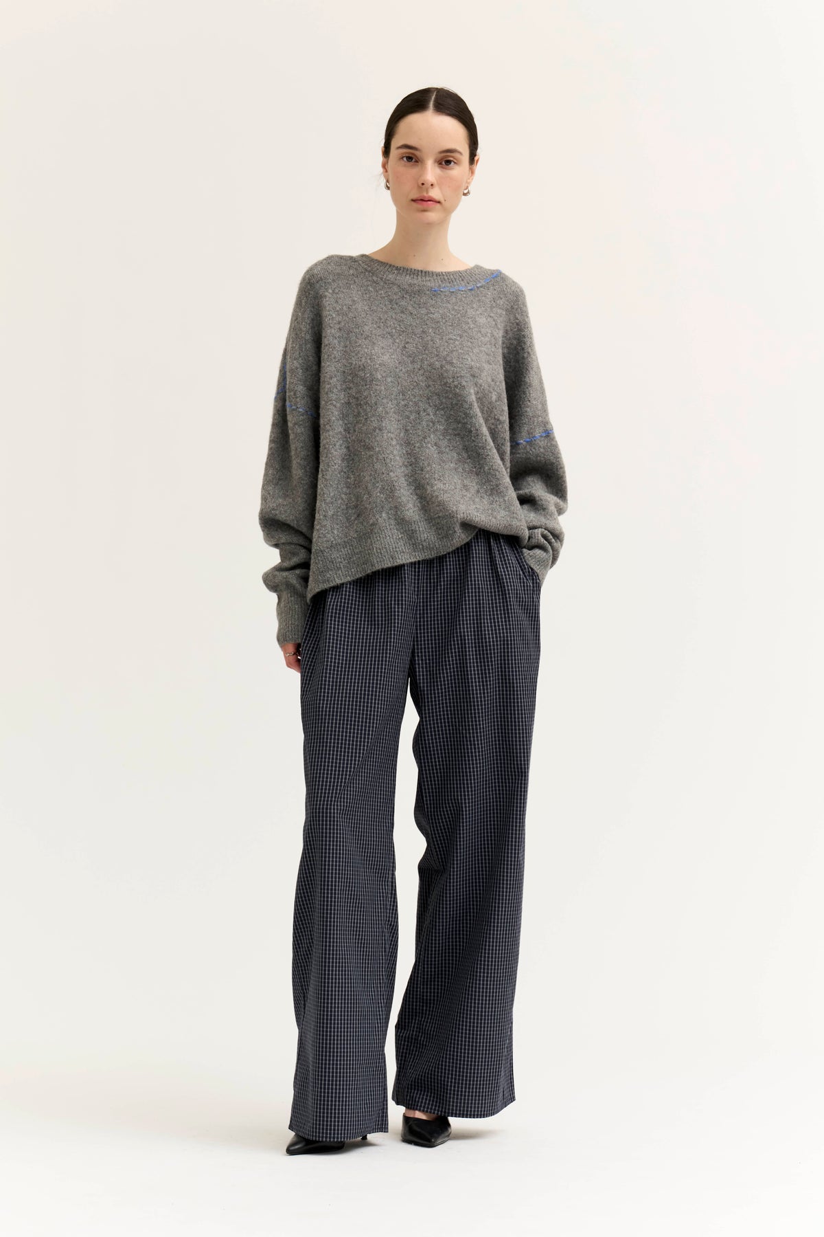 Micro Gingham Easy Pant in Midnight