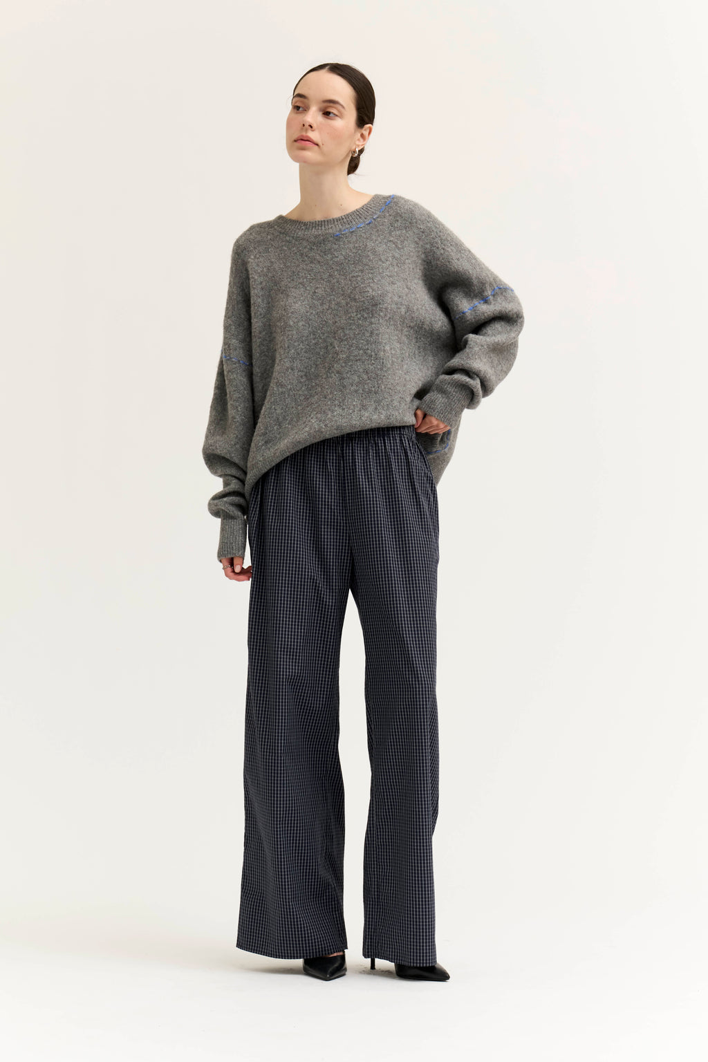 Micro Gingham Easy Pant in Midnight
