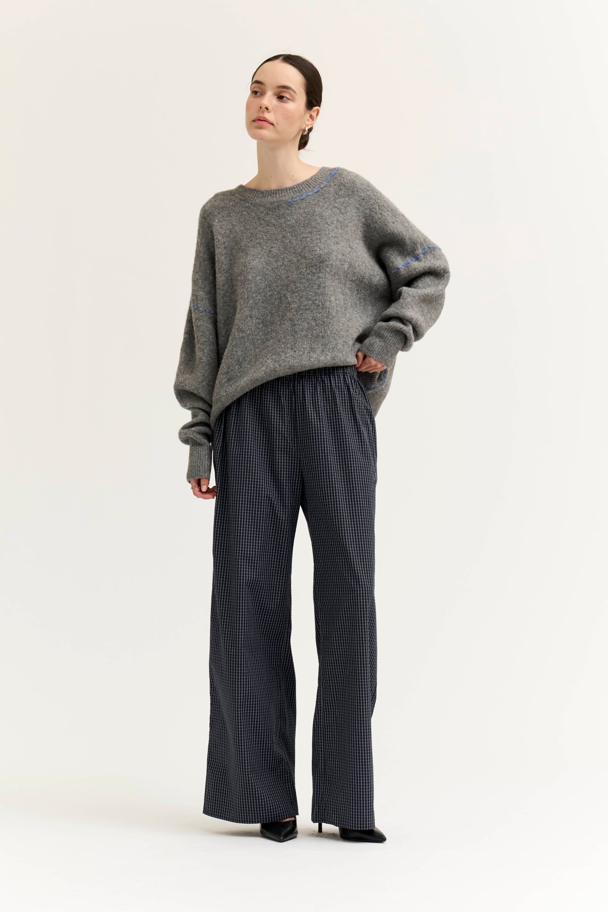 Micro Gingham Easy Pant in Midnight