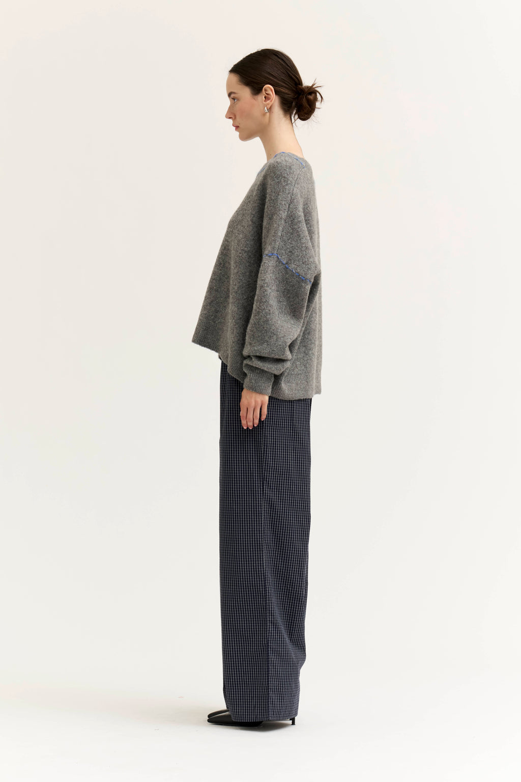 Micro Gingham Easy Pant in Midnight