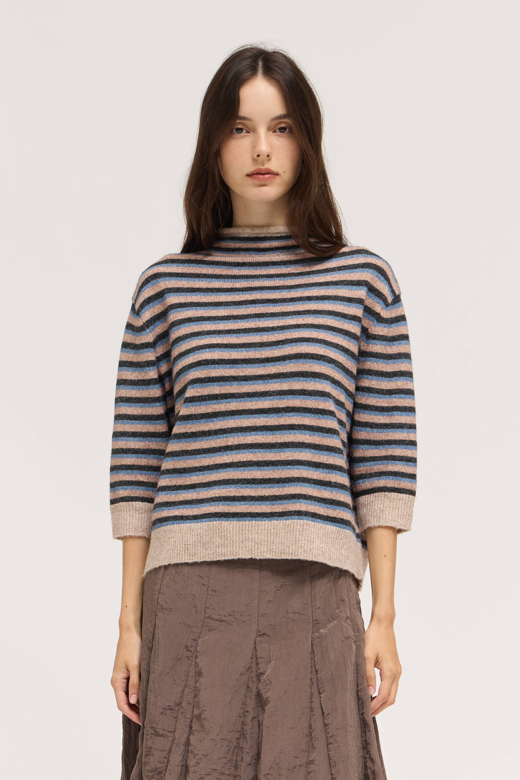 7/8 Sleeve Stripe Sweater Top