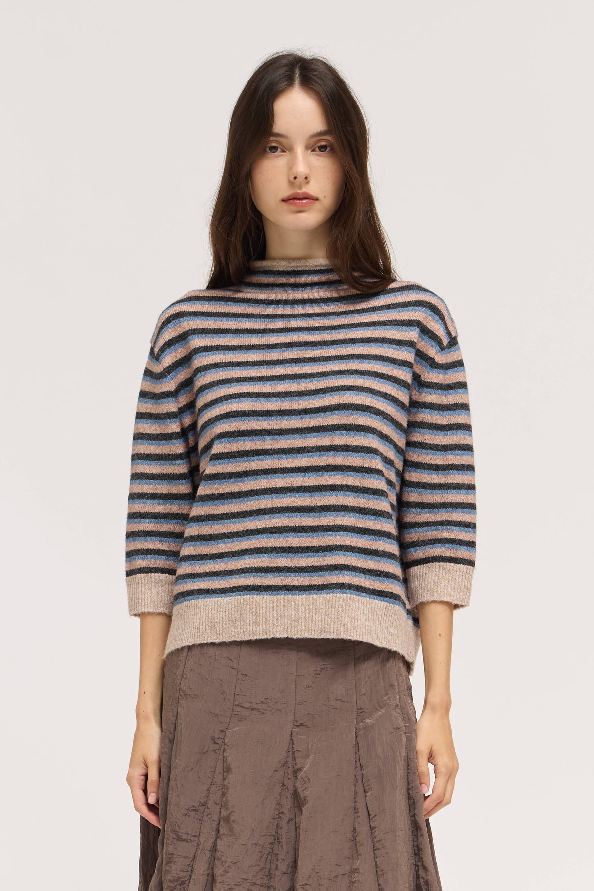 7/8 Sleeve Stripe Sweater Top