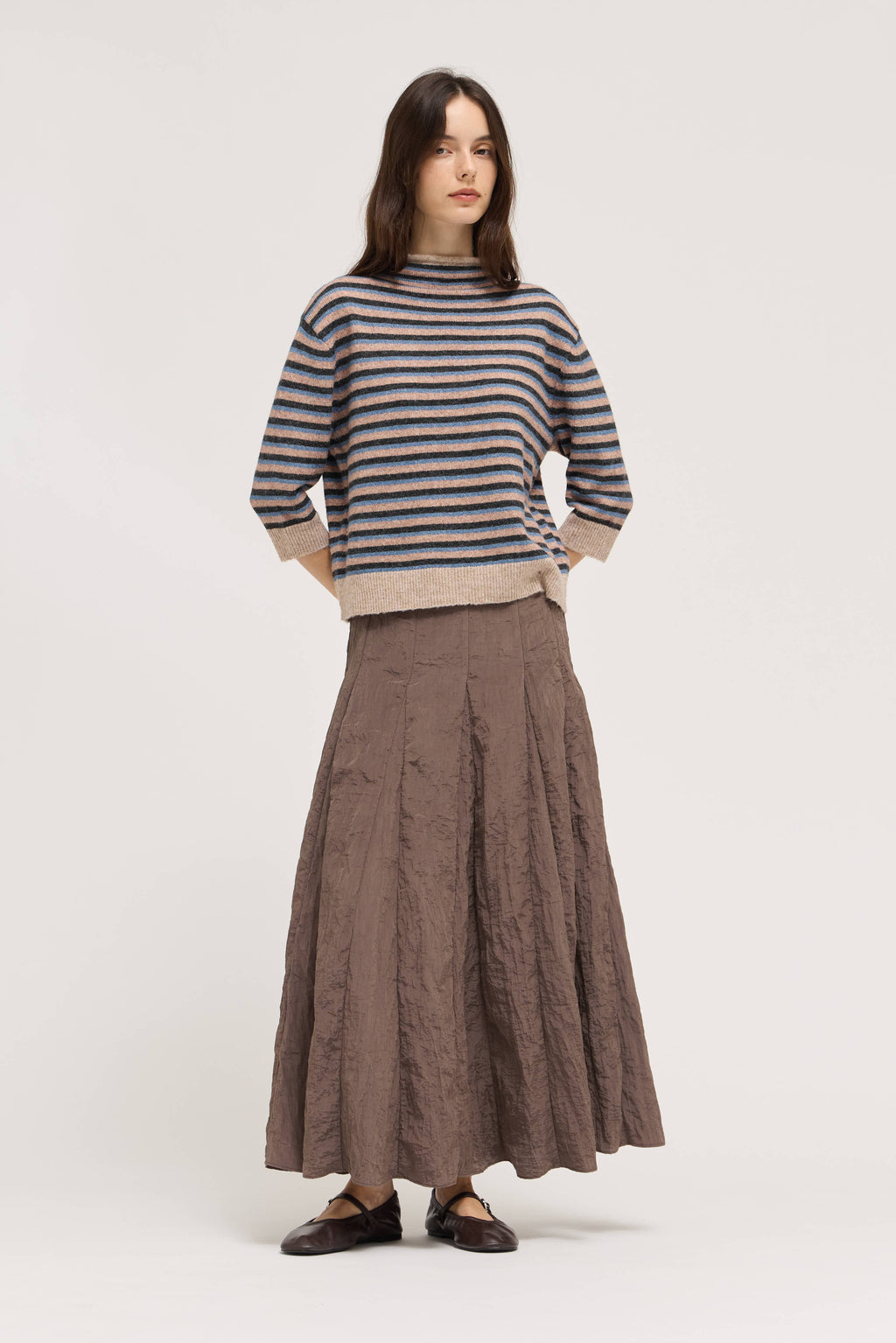 7/8 Sleeve Stripe Sweater Top