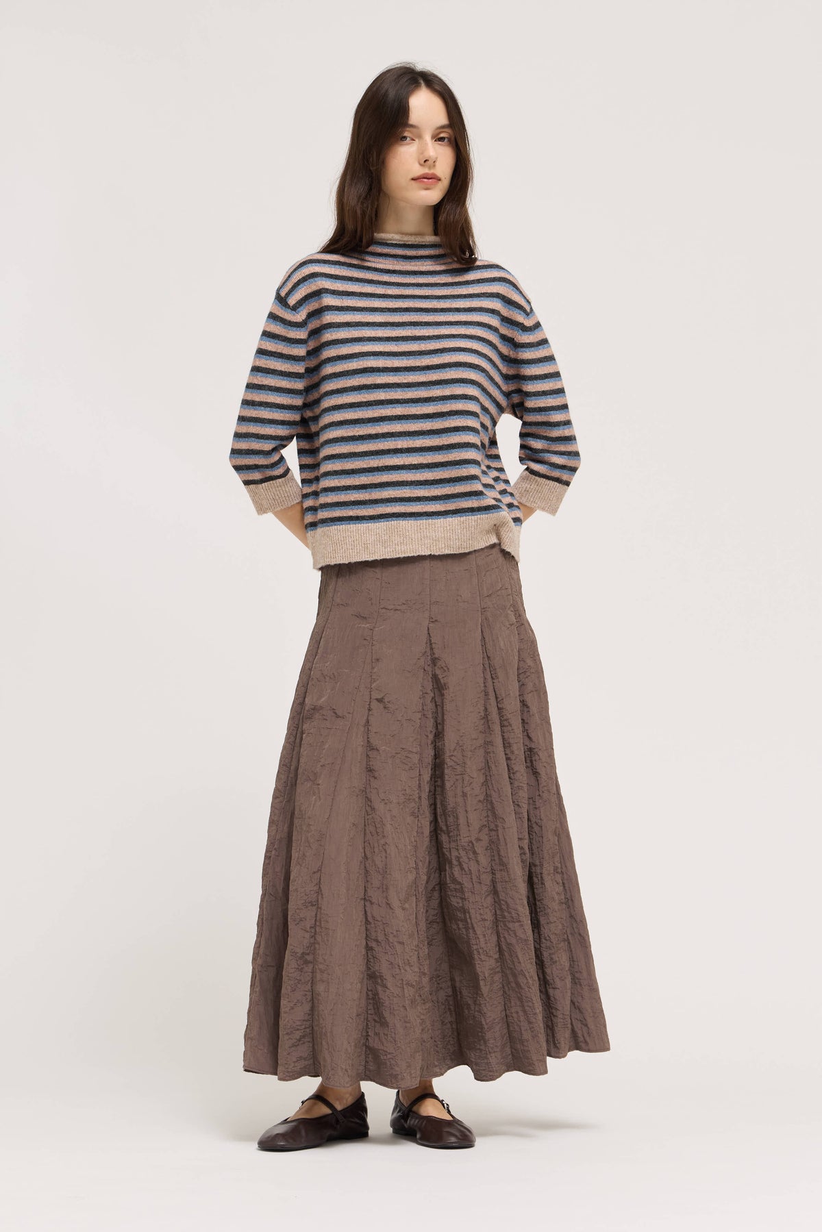 7/8 Sleeve Stripe Sweater Top