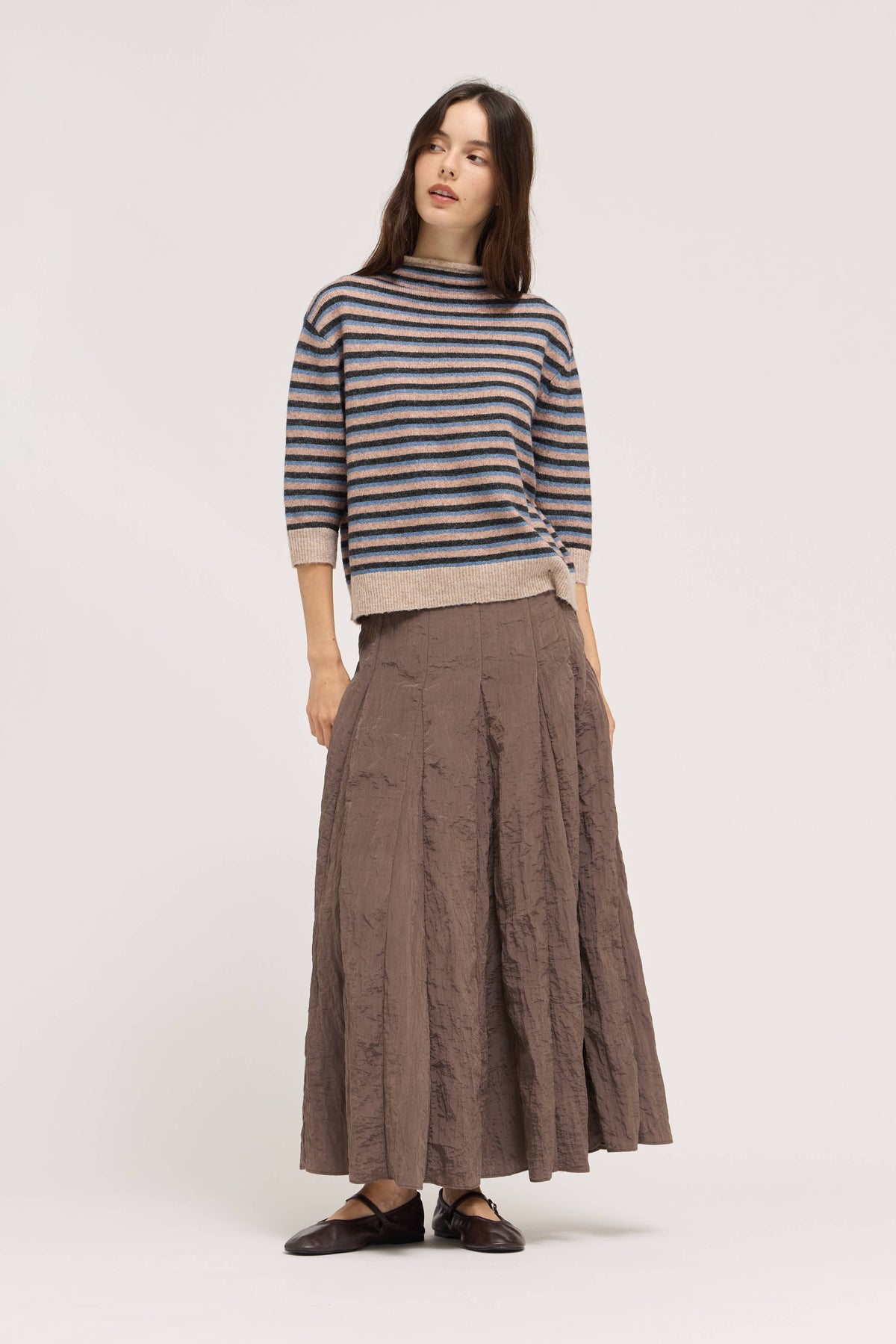7/8 Sleeve Stripe Sweater Top