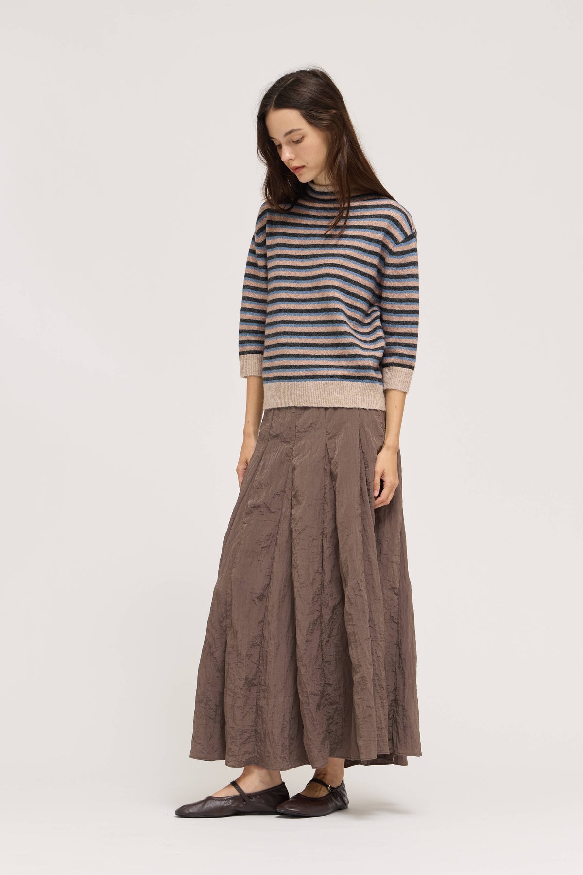 7/8 Sleeve Stripe Sweater Top