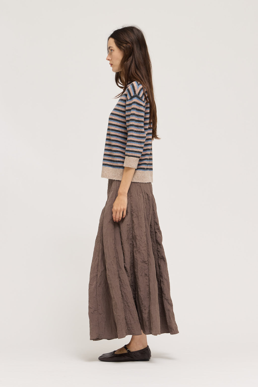 7/8 Sleeve Stripe Sweater Top