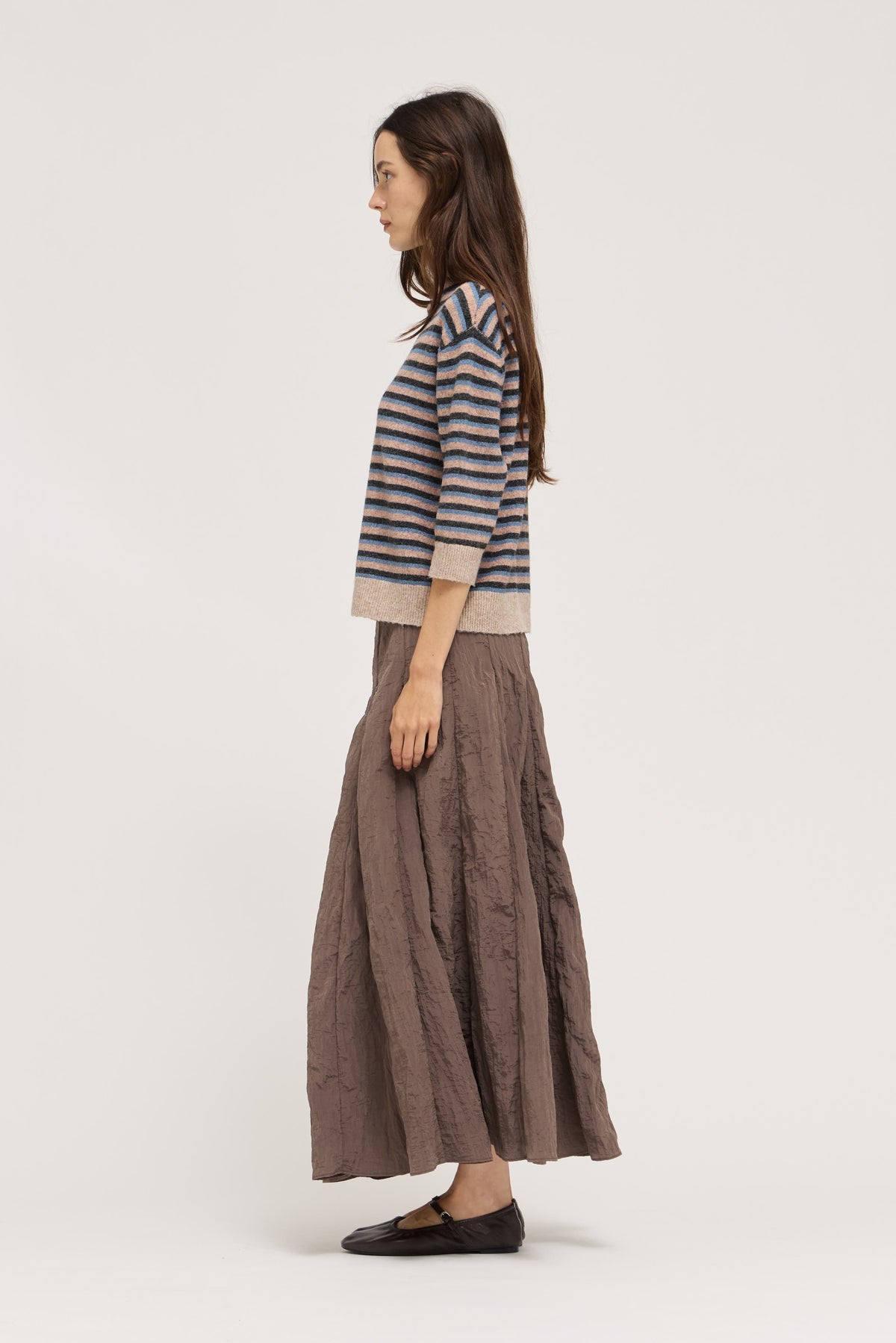 7/8 Sleeve Stripe Sweater Top