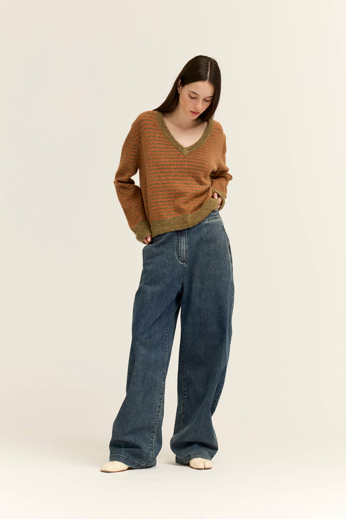 Loose Fit Cotton Twill Pants in Vintage Blue