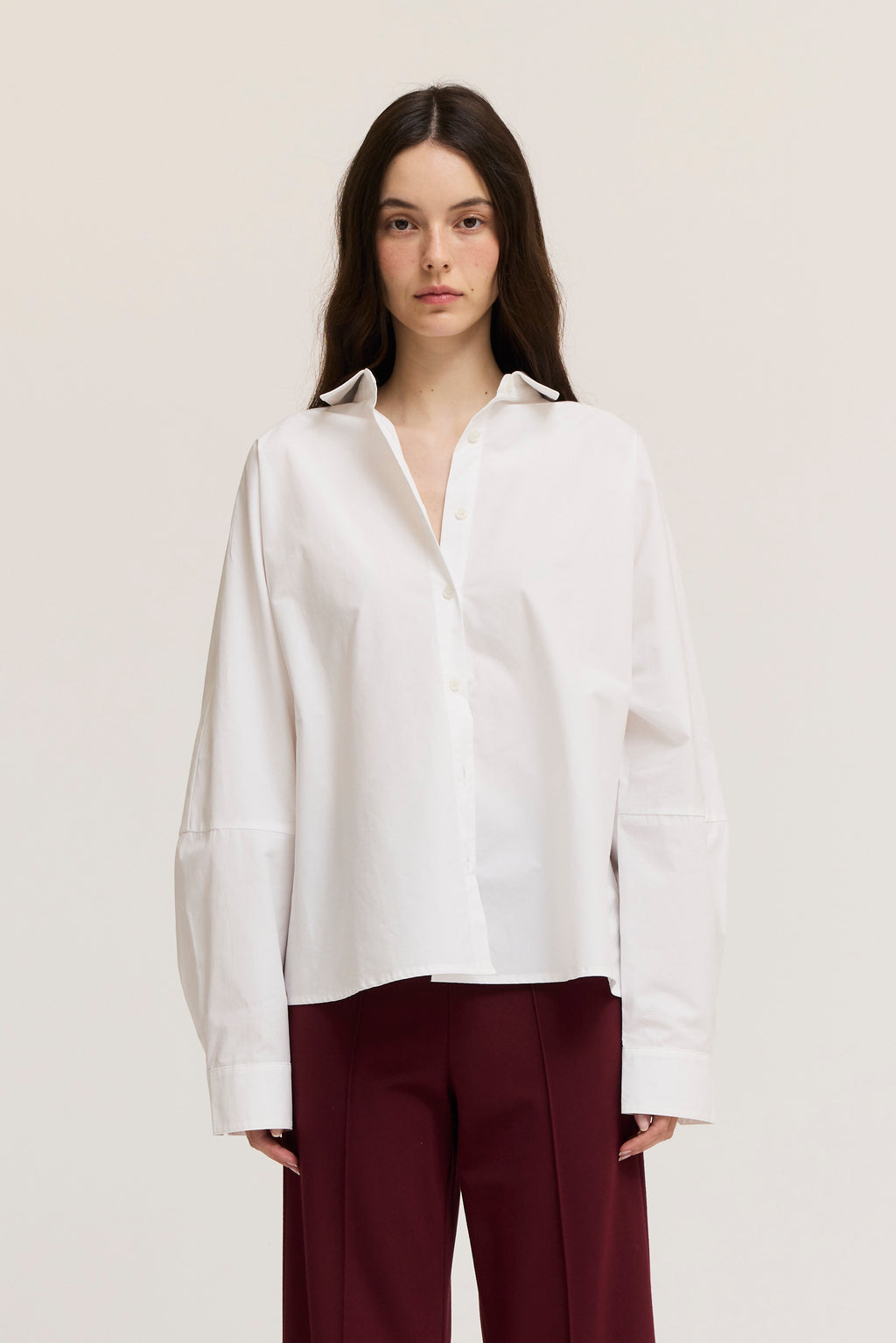 Drop Shoulder Seam Loose Fit Cotton Shirts in Off White