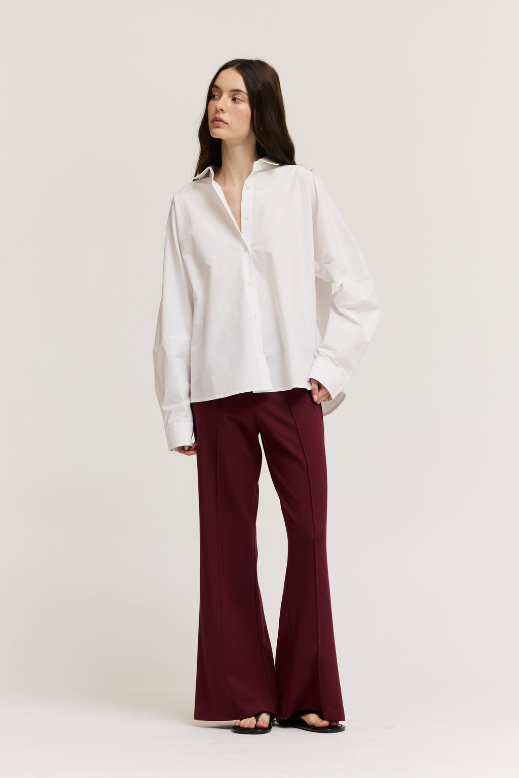 Drop Shoulder Seam Loose Fit Cotton Shirts in Off White