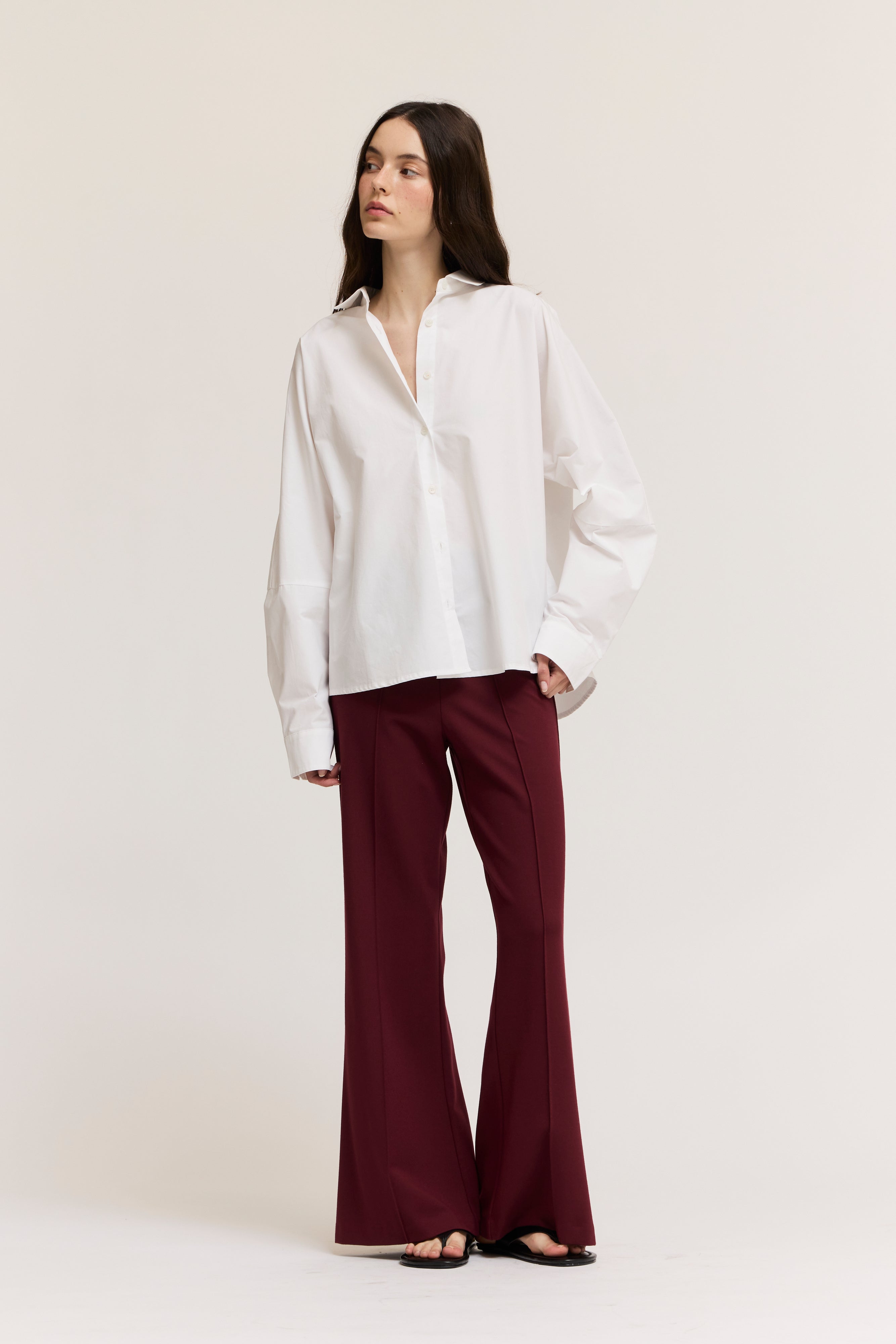 Drop Shoulder Seam Loose Fit Cotton Shirts in Off White