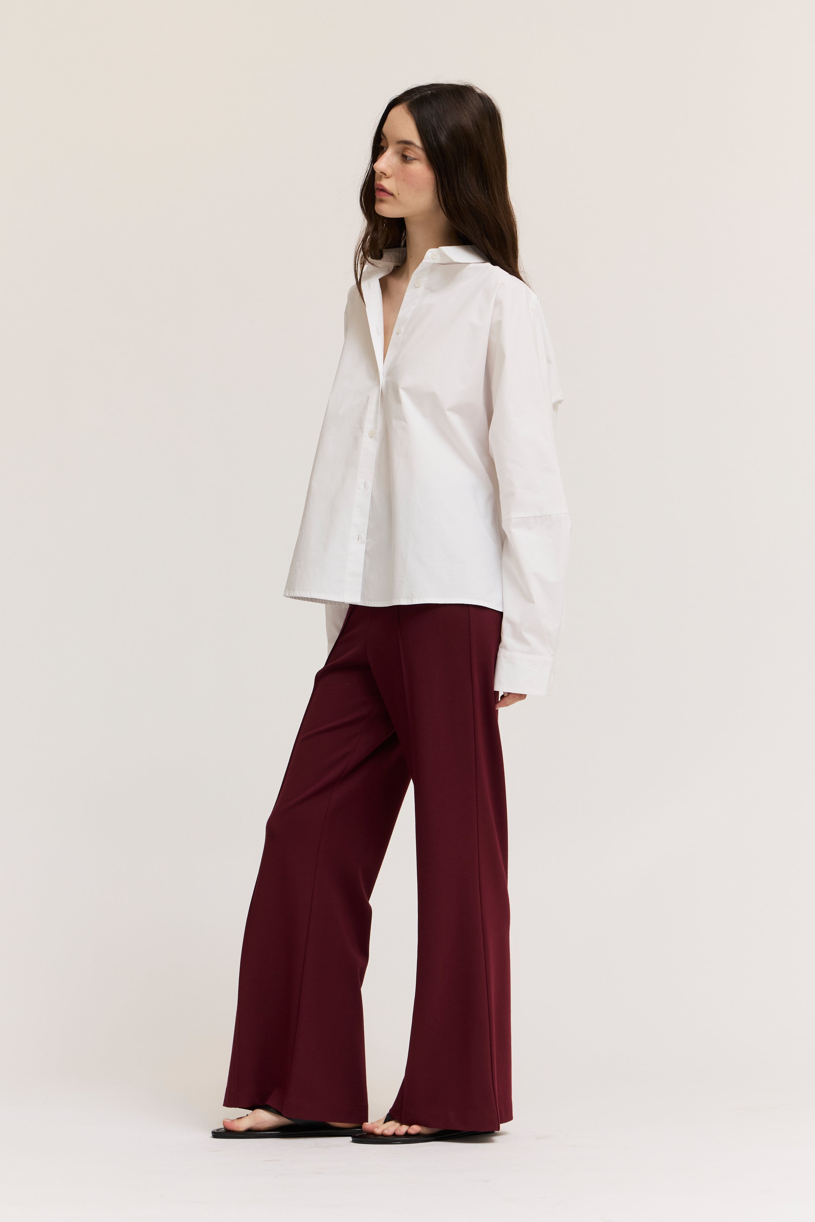 Drop Shoulder Seam Loose Fit Cotton Shirts in Off White