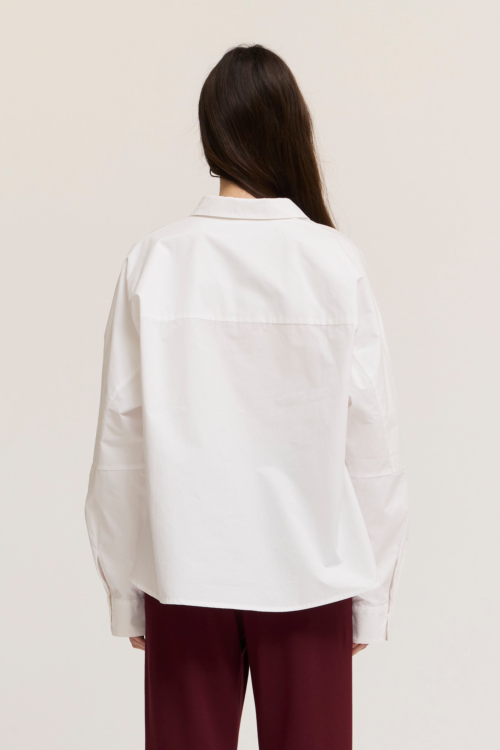 Drop Shoulder Seam Loose Fit Cotton Shirts in Off White