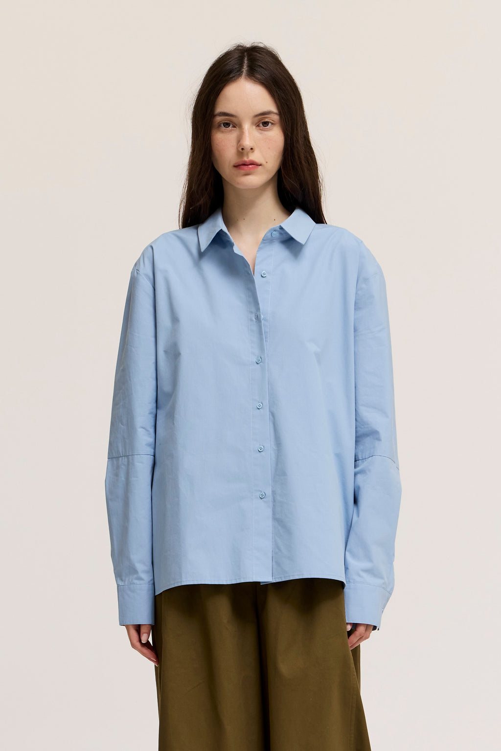 Drop Shoulder Seam Loose Fit Cotton Shirts in Slate Blue