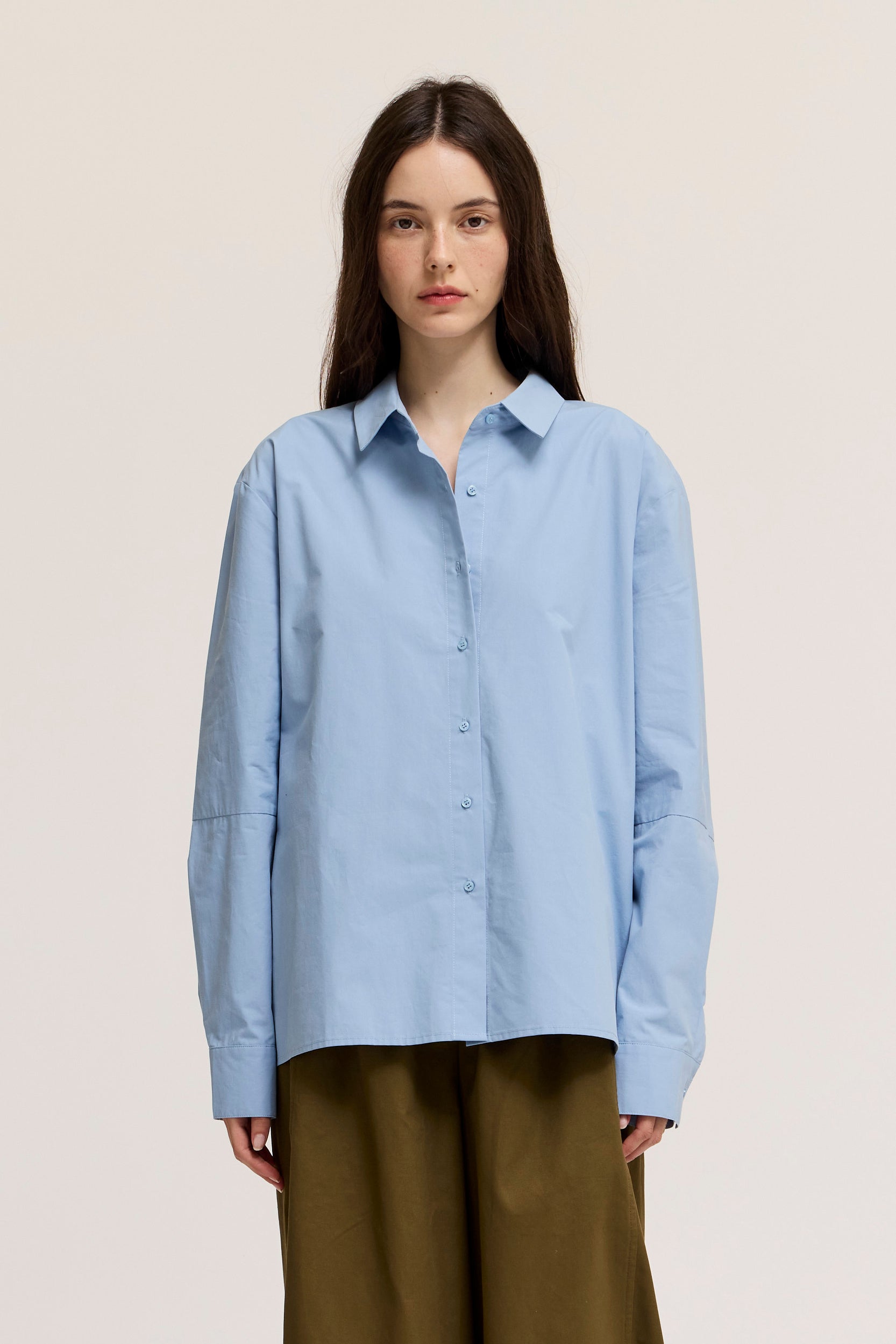 Drop Shoulder Seam Loose Fit Cotton Shirts in Slate Blue