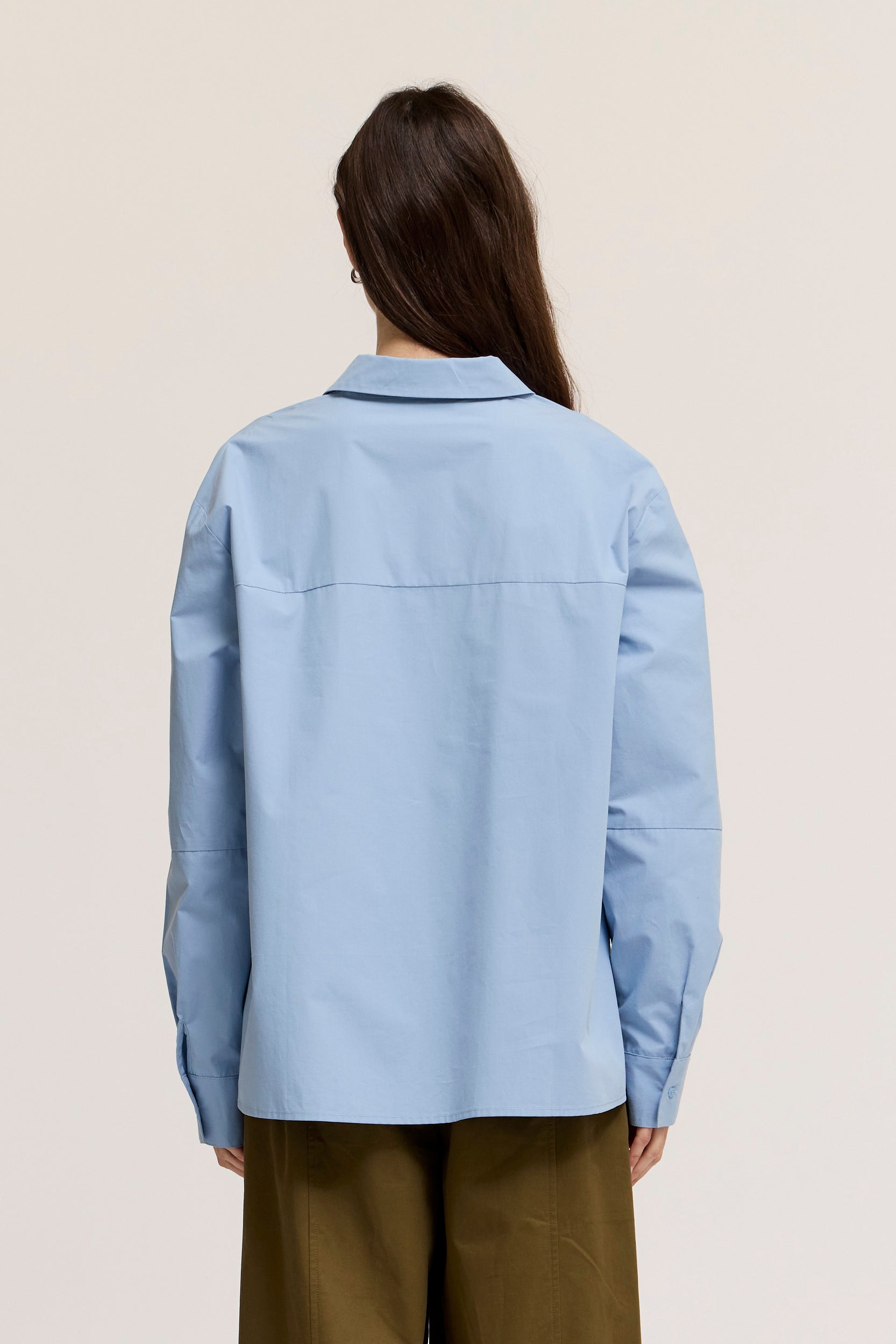 Drop Shoulder Seam Loose Fit Cotton Shirts in Slate Blue