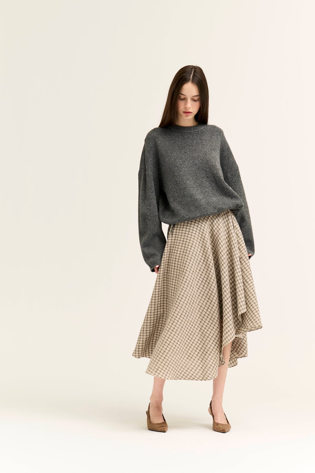 Unbalanced Plaid Flannel Wrap Skirt