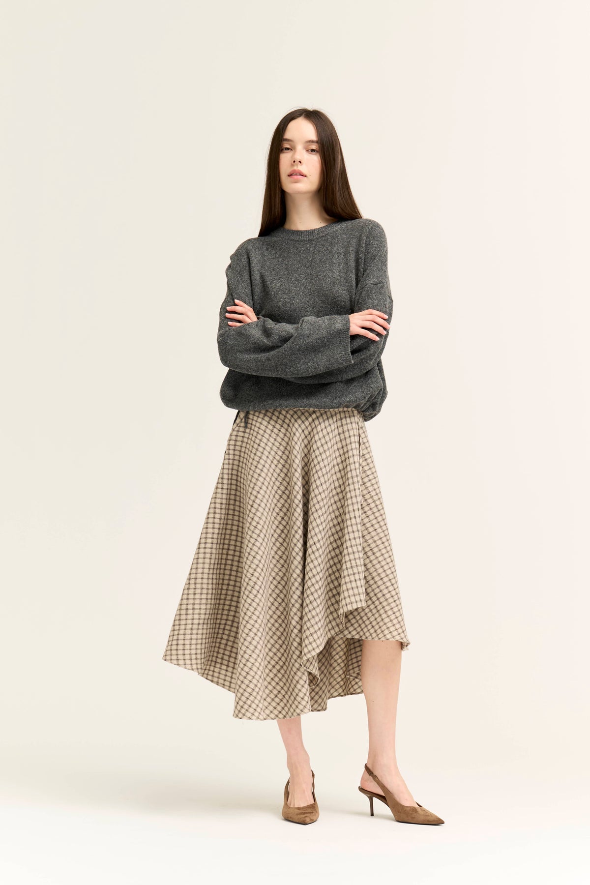 Unbalanced Plaid Flannel Wrap Skirt
