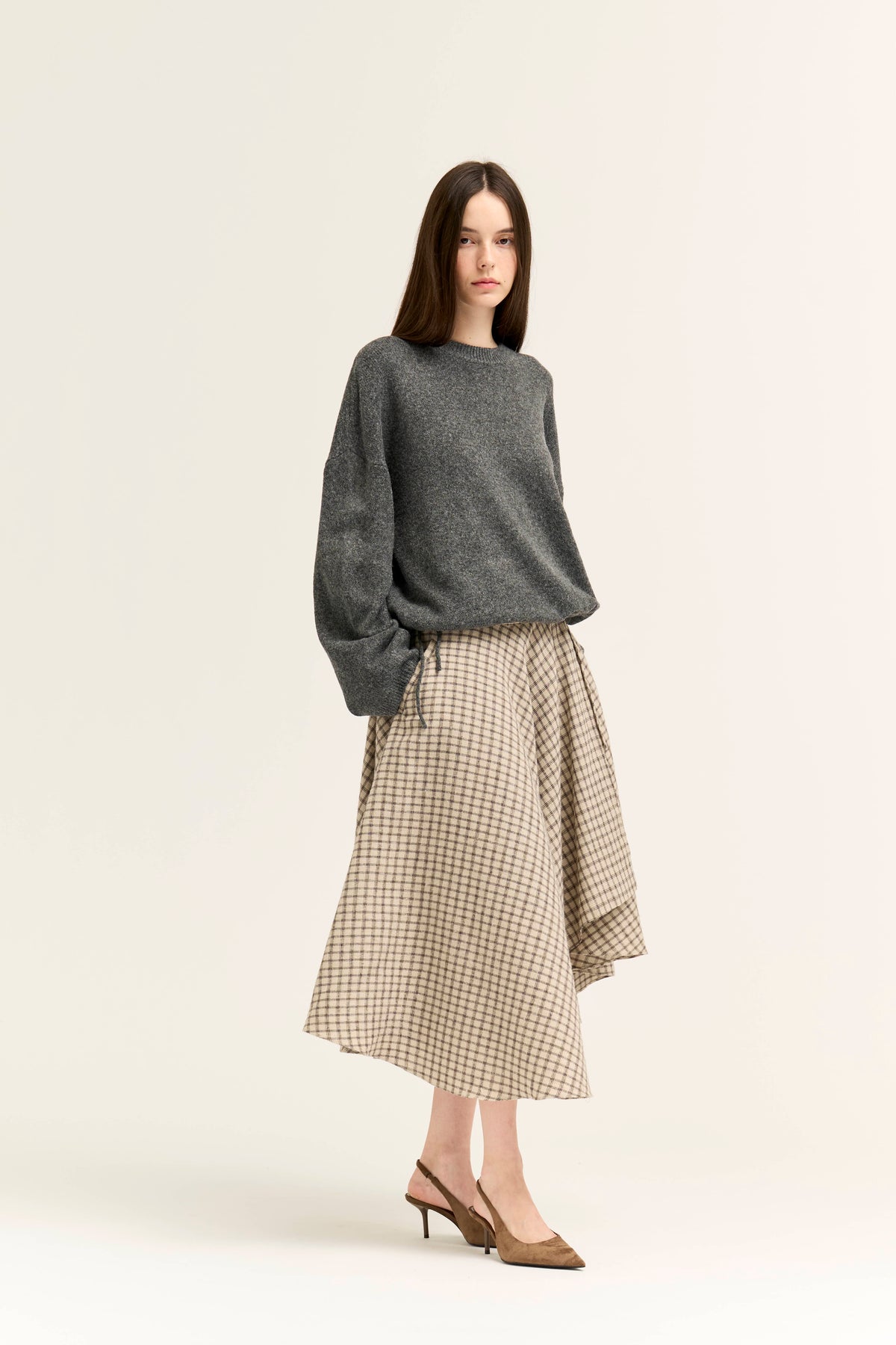 Unbalanced Plaid Flannel Wrap Skirt