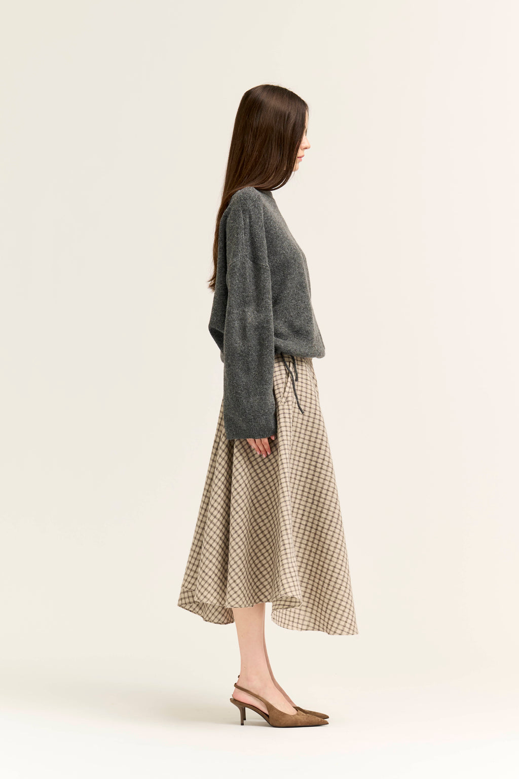 Unbalanced Plaid Flannel Wrap Skirt