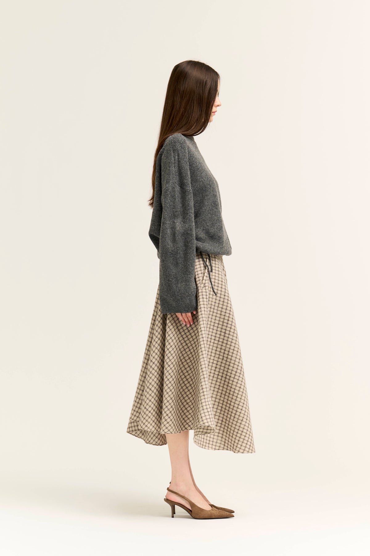 Unbalanced Plaid Flannel Wrap Skirt