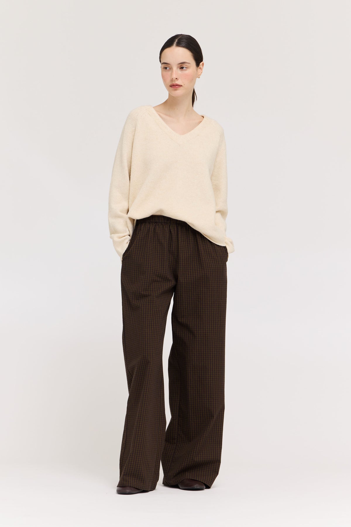 Micro Gingham Easy Pant in Brown