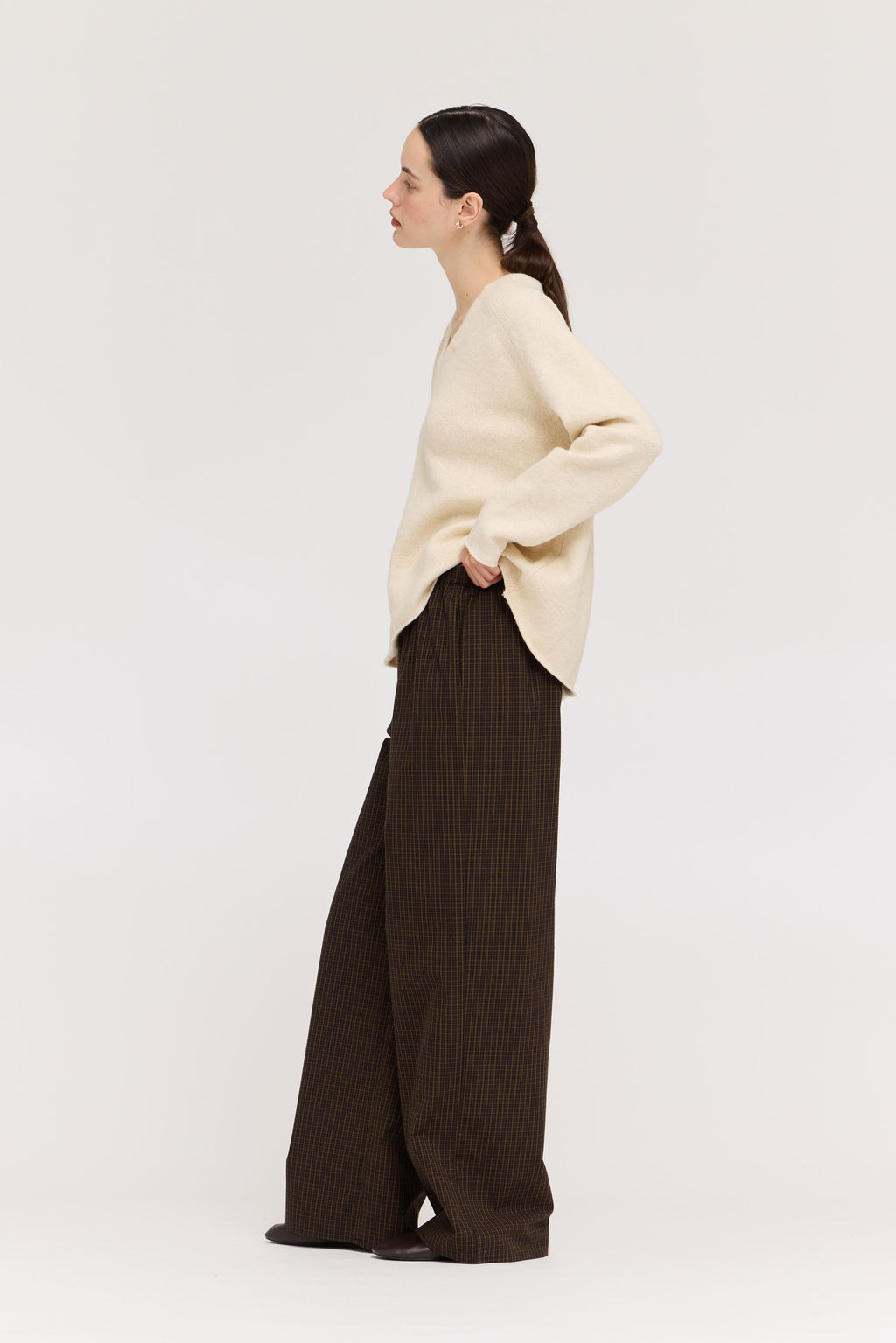 Micro Gingham Easy Pant in Brown