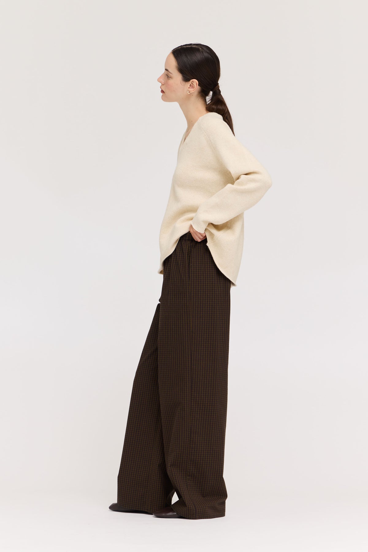 Micro Gingham Easy Pant in Brown