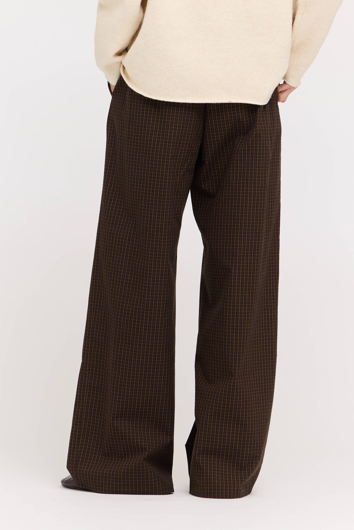 Micro Gingham Easy Pant in Brown