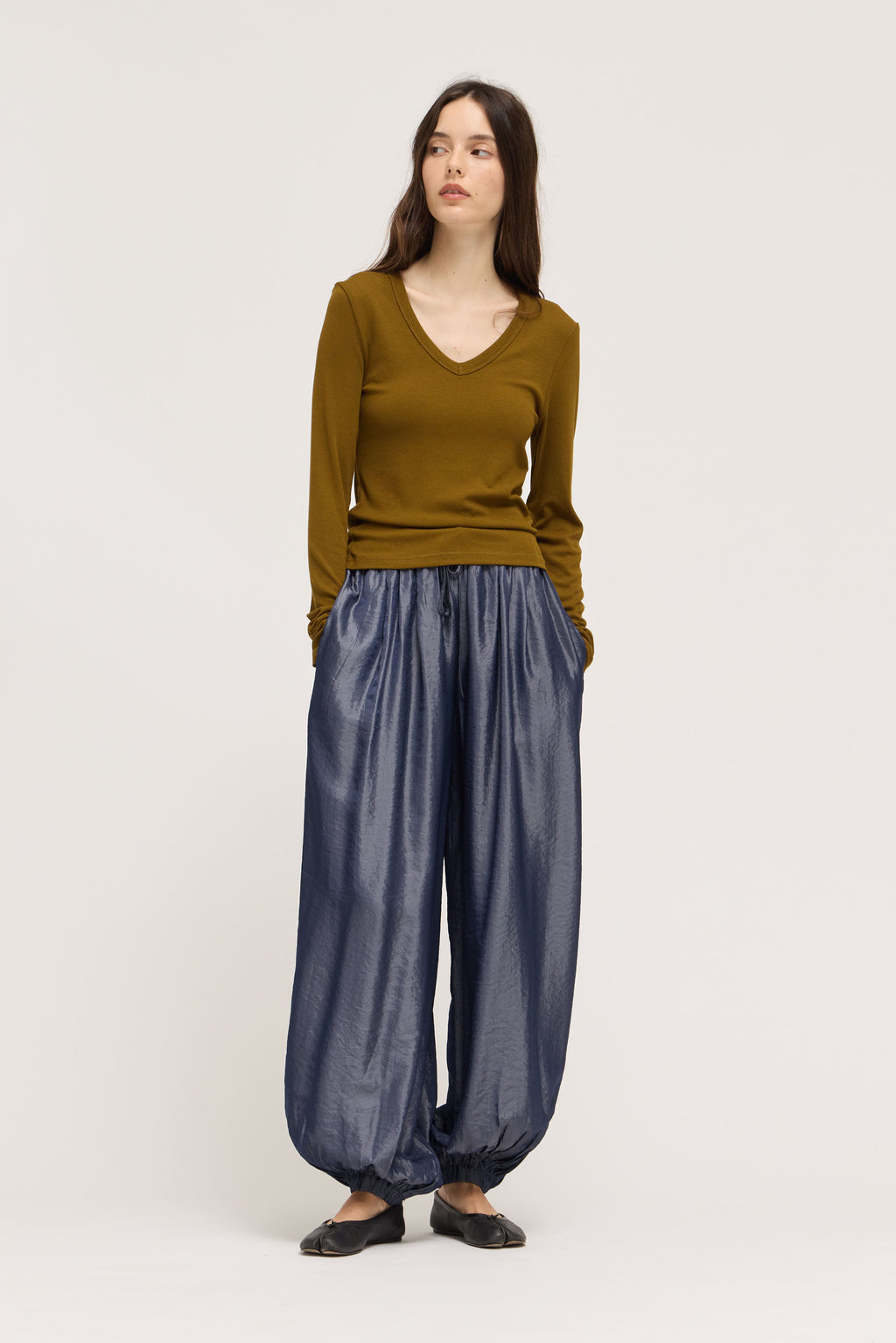 Satin Harem Pants in Indigo Blue