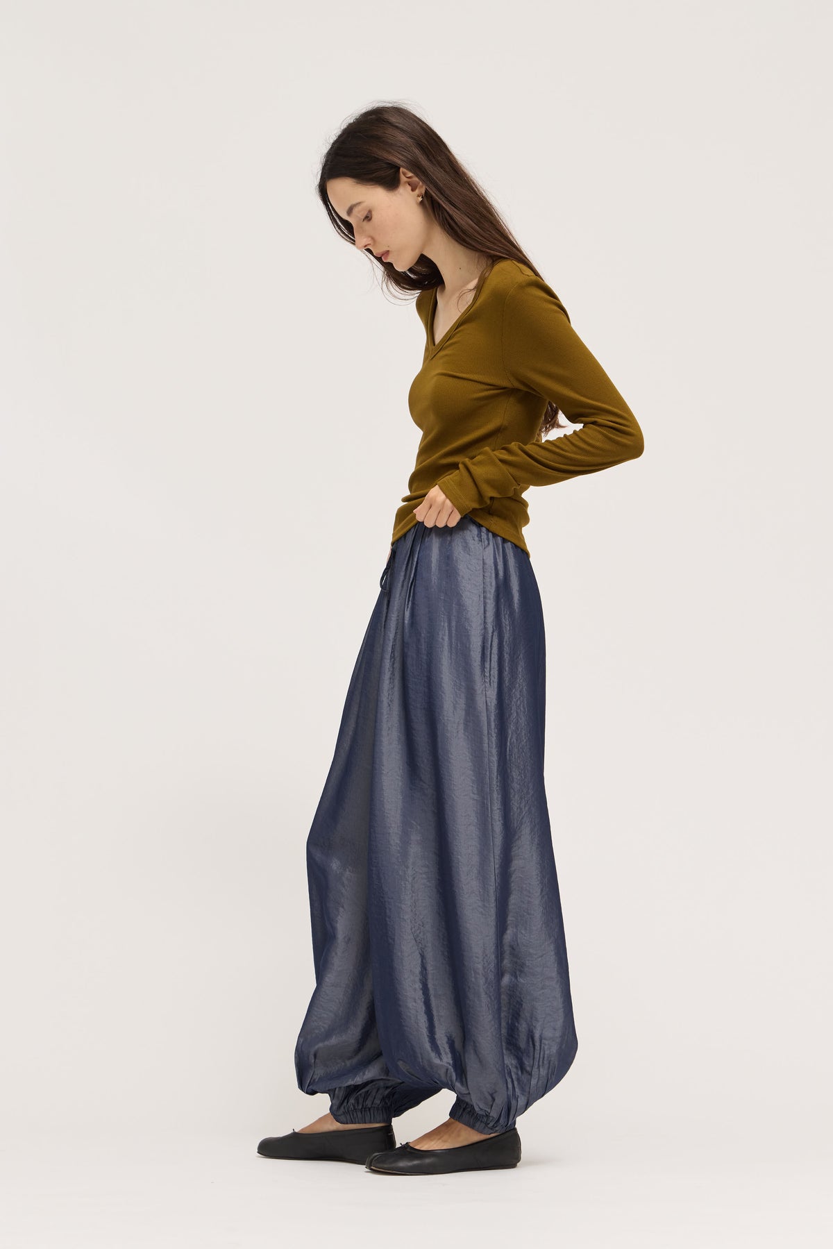 Satin Harem Pants in Indigo Blue