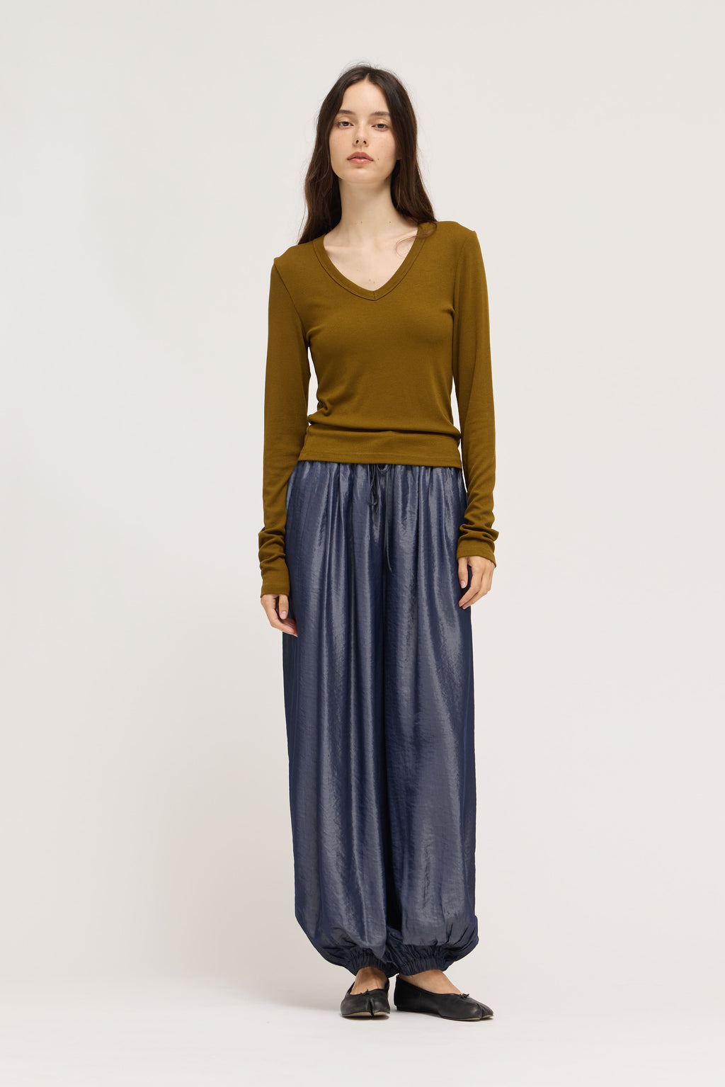 Satin Harem Pants in Indigo Blue
