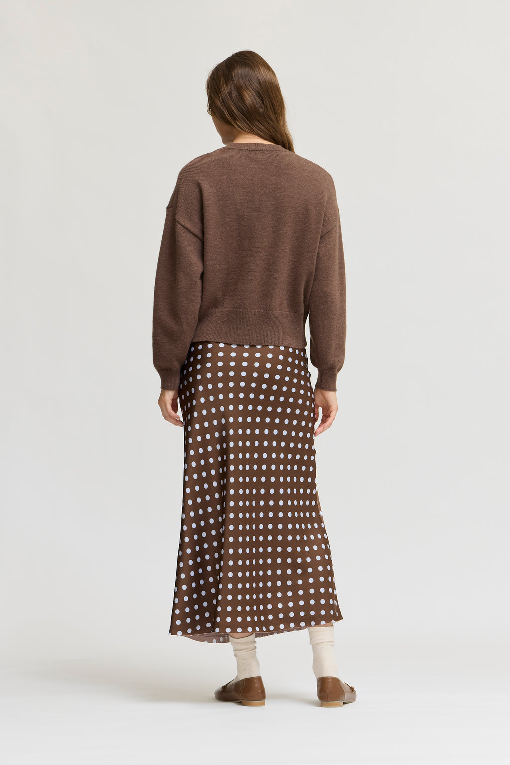 Polka Dot Slip Skirt in Brown Blue