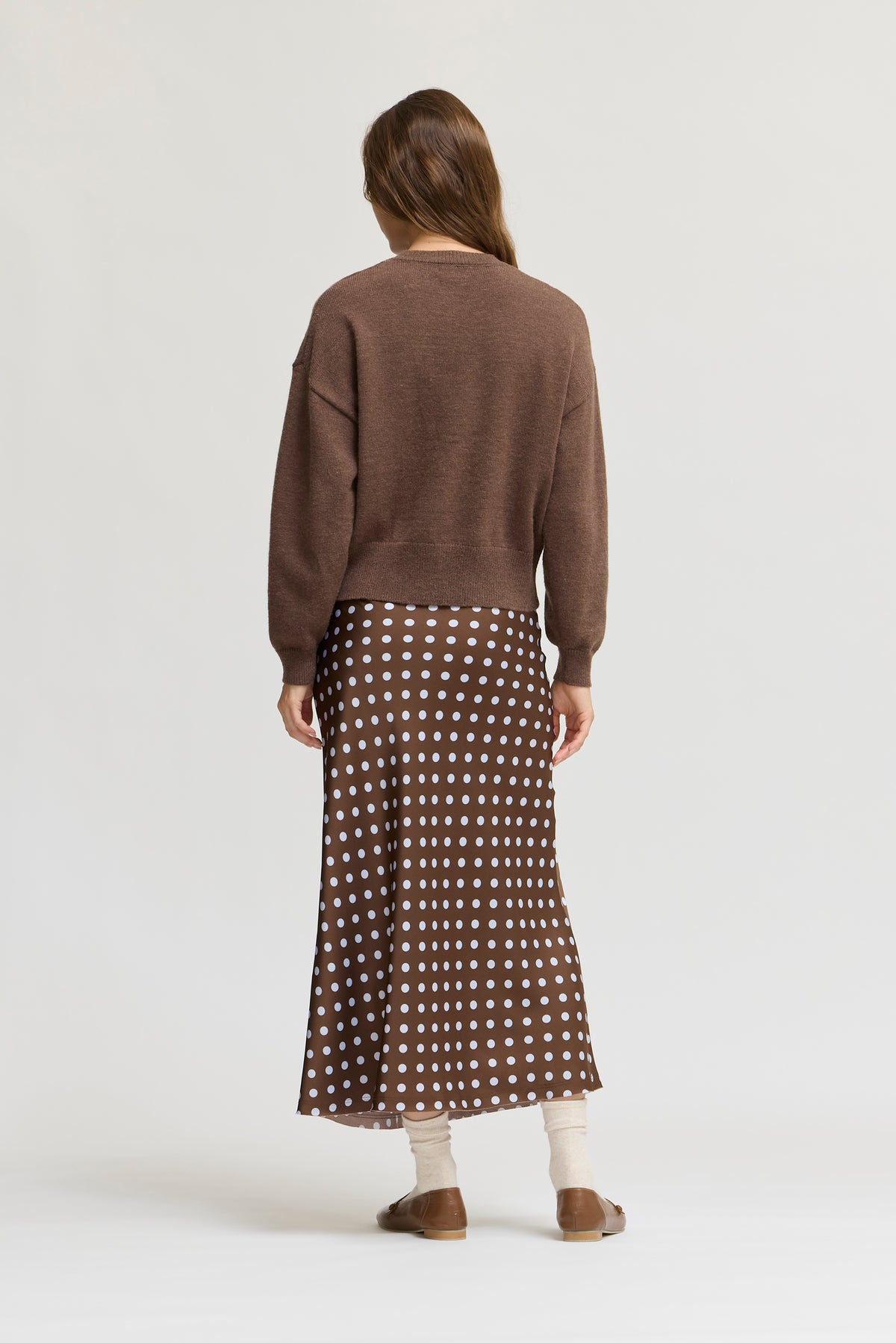 Polka Dot Slip Skirt in Brown Blue
