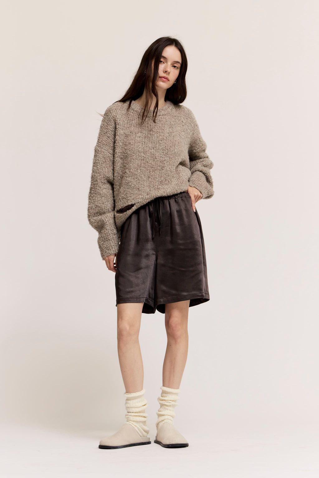 Thick Satin Shorts in Espresso