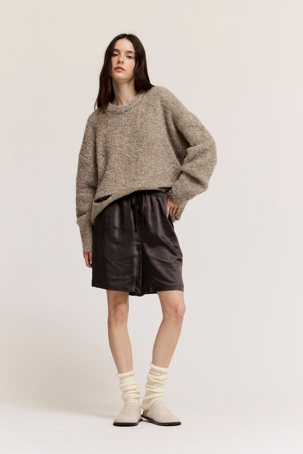 Thick Satin Shorts in Espresso