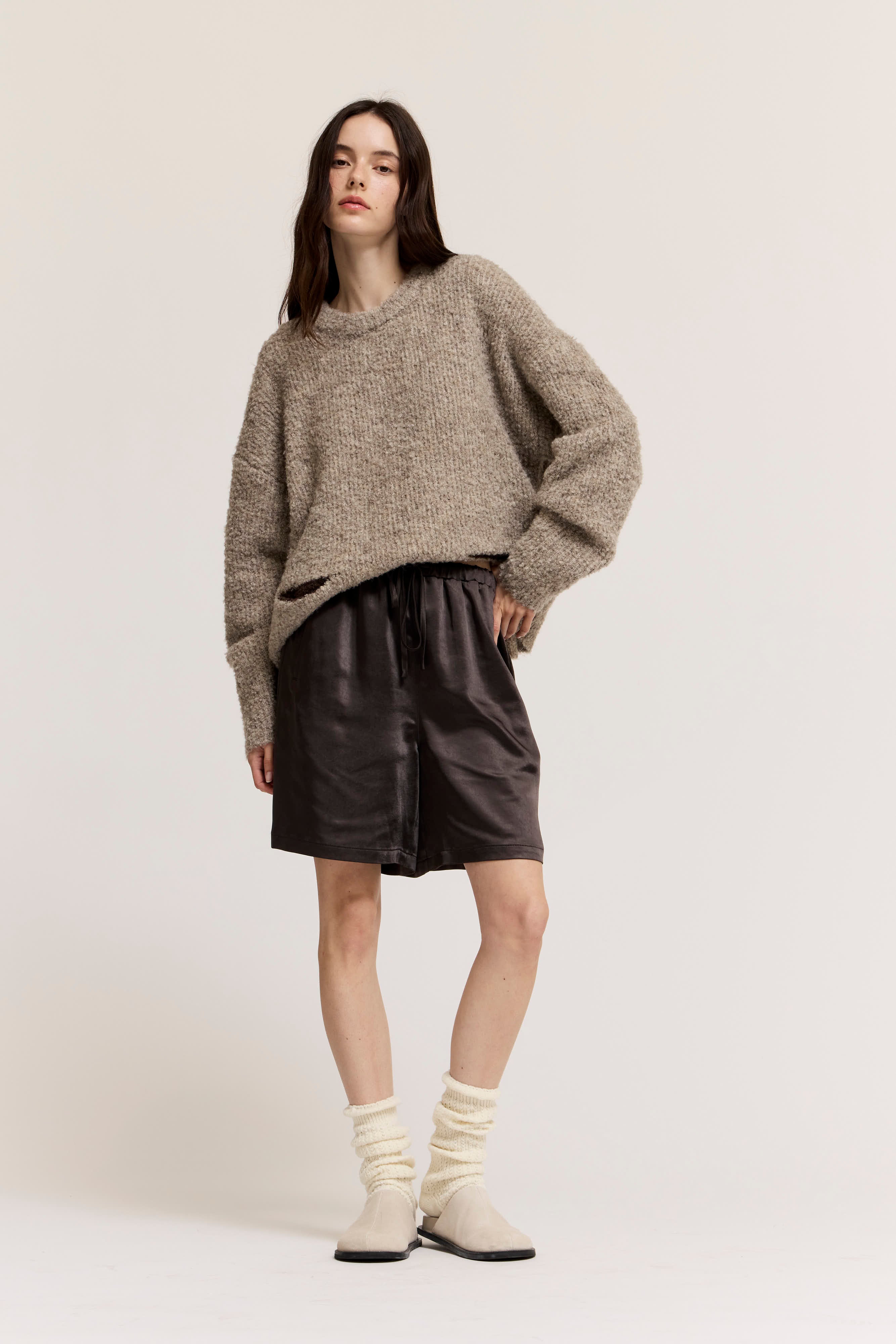 Thick Satin Shorts in Espresso
