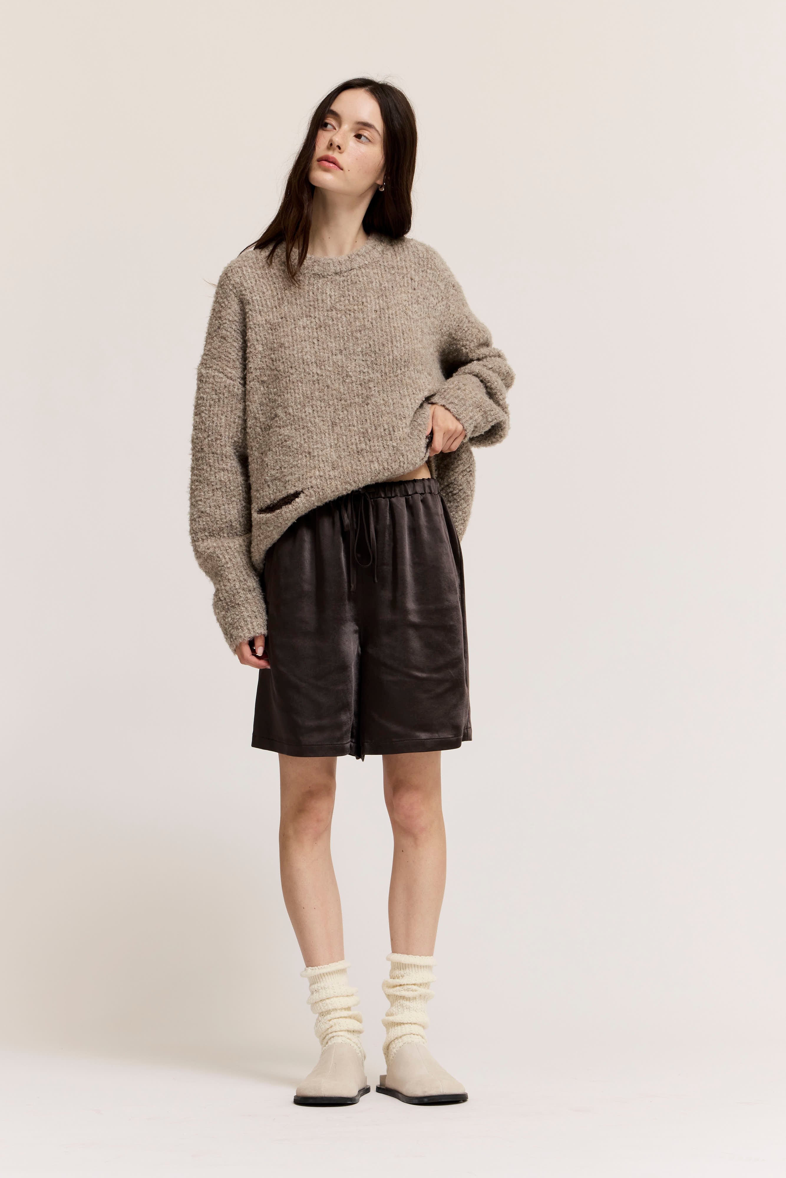 Thick Satin Shorts in Espresso