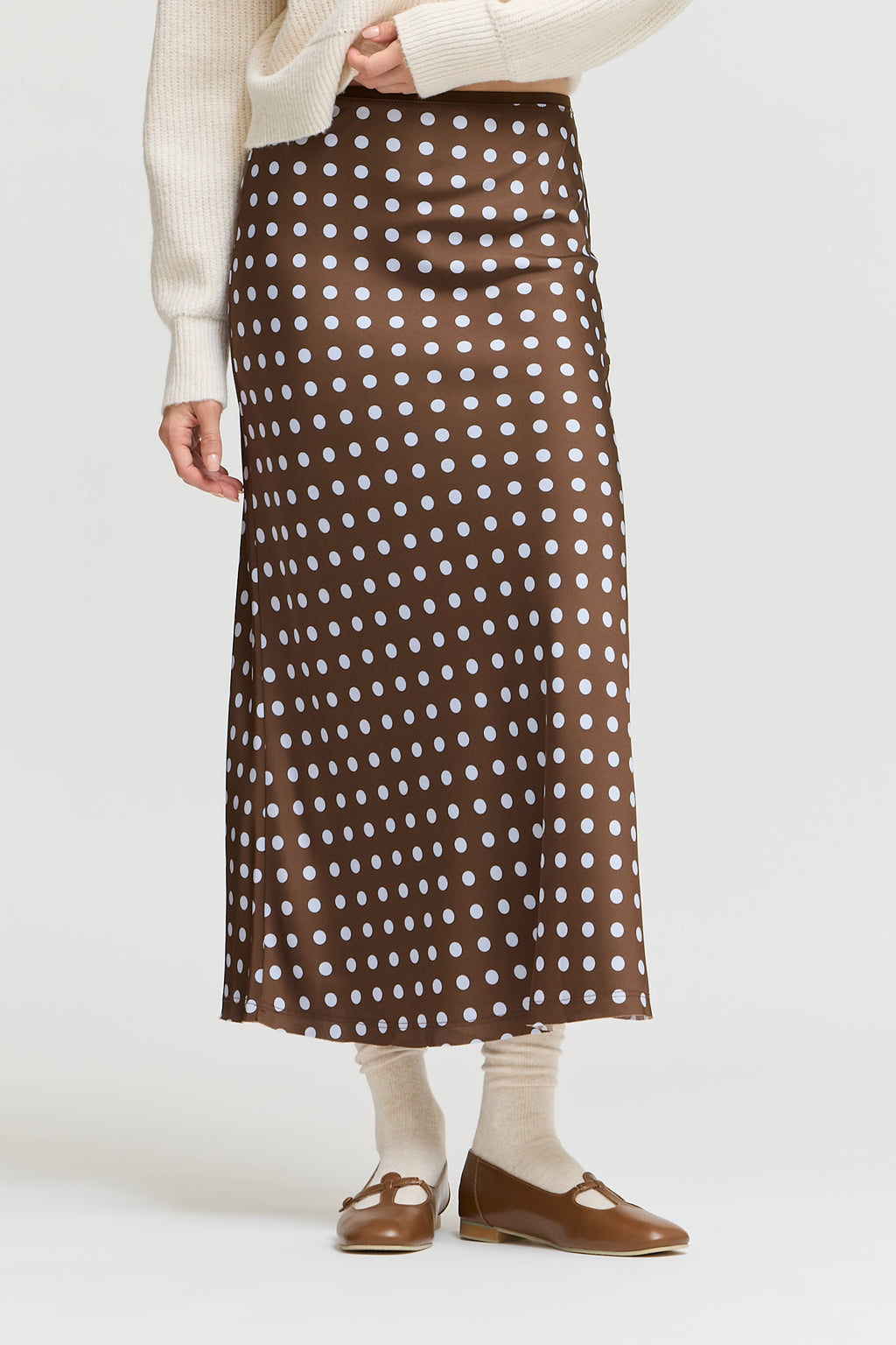 Polka Dot Slip Skirt in Brown Blue