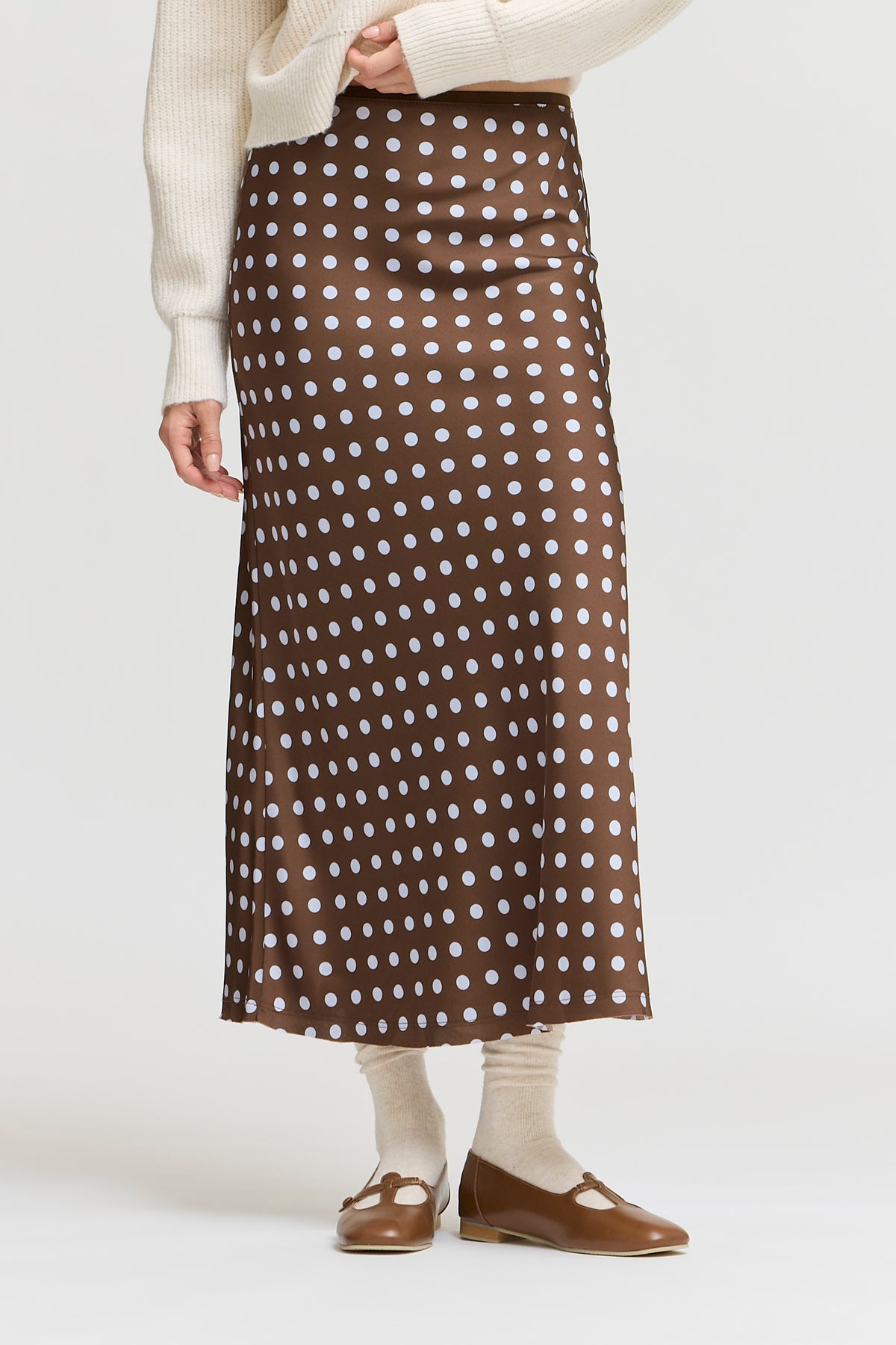Polka Dot Slip Skirt in Brown Blue
