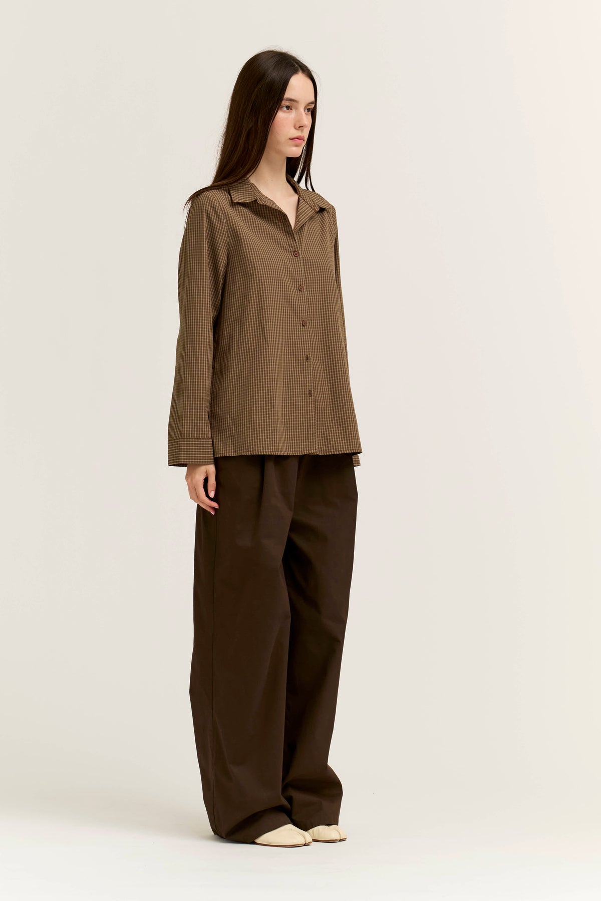 Button Up Plaid Shirt in Light Carob