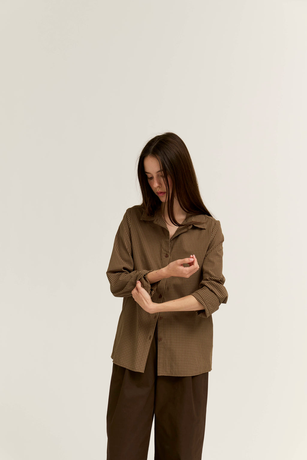 Button Up Plaid Shirt in Light Carob