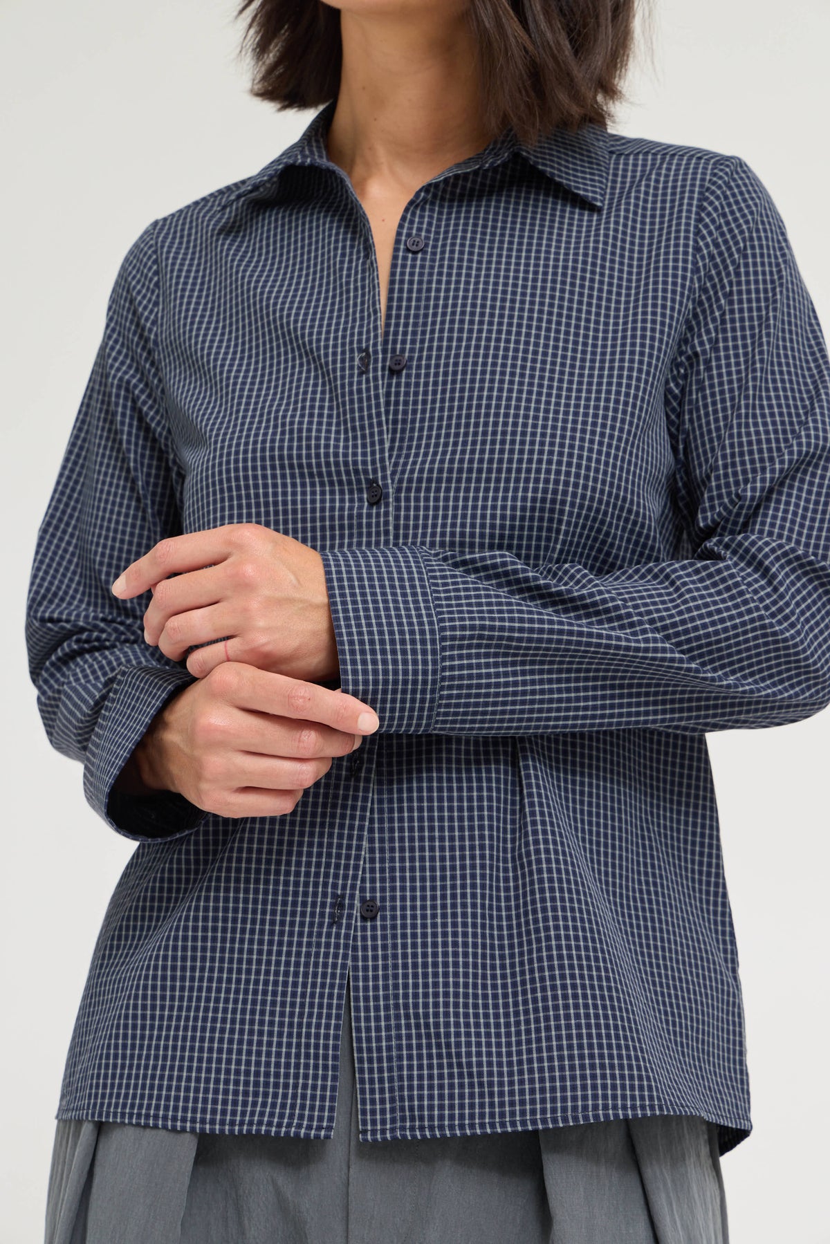 Button Up Plaid Shirt in Midnight