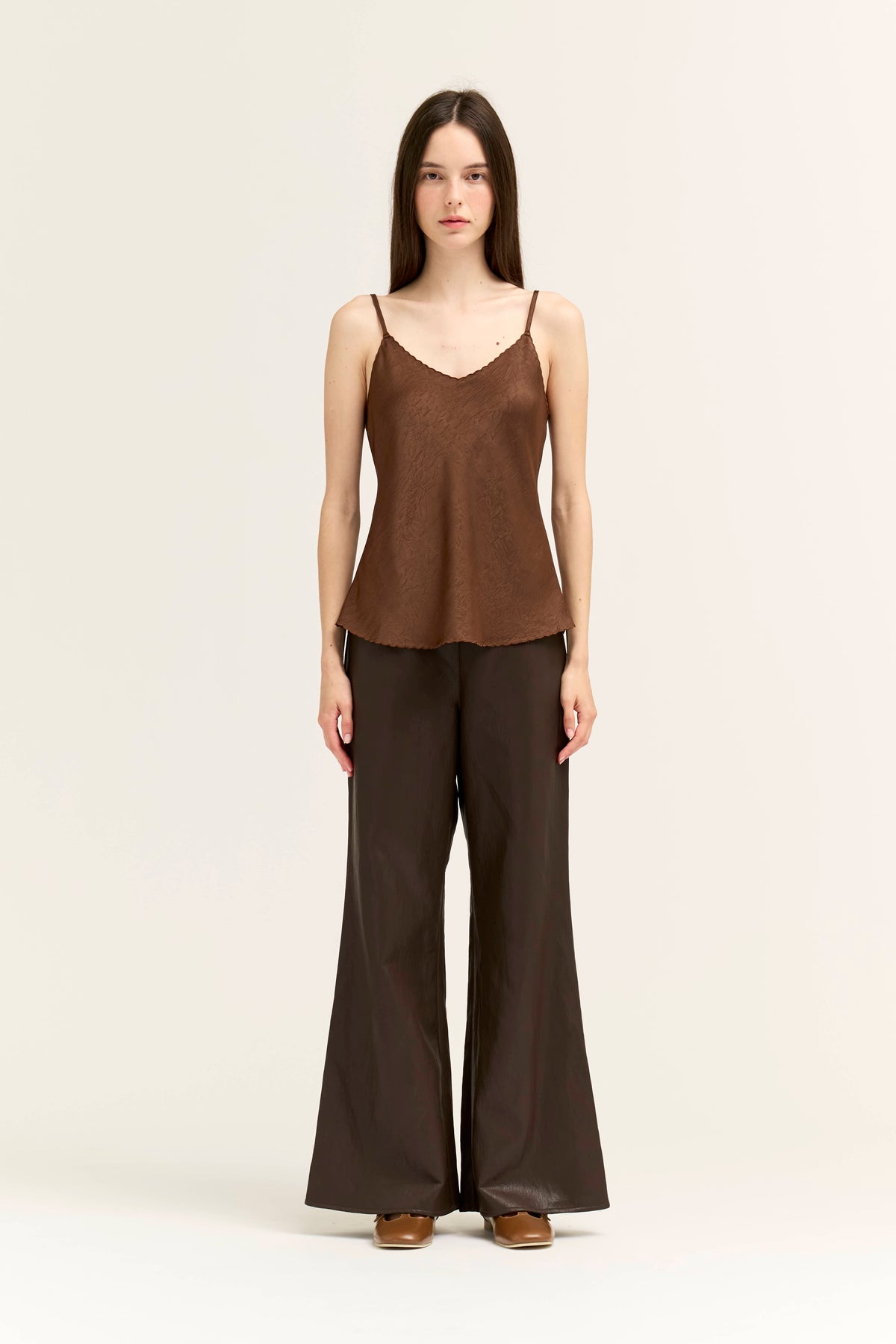 Scallop Edge Bias Tank in Chocolate