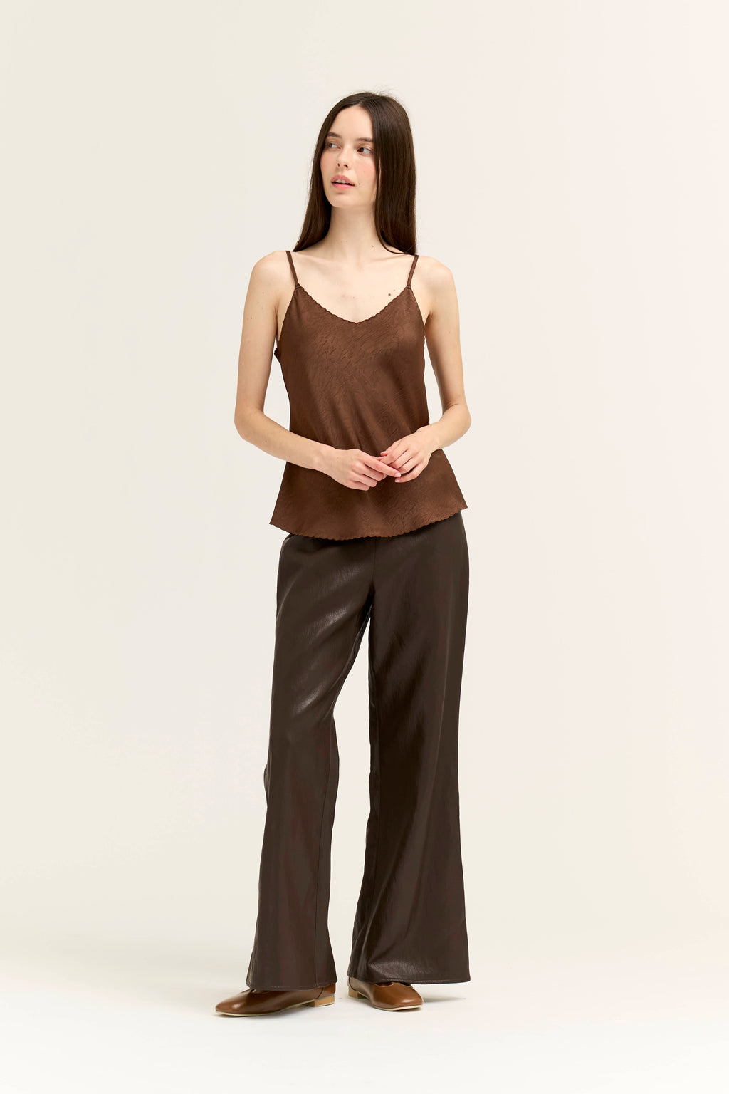 Scallop Edge Bias Tank in Chocolate