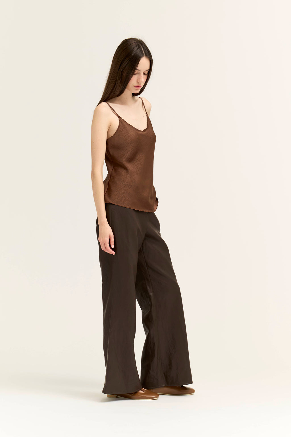Scallop Edge Bias Tank in Chocolate