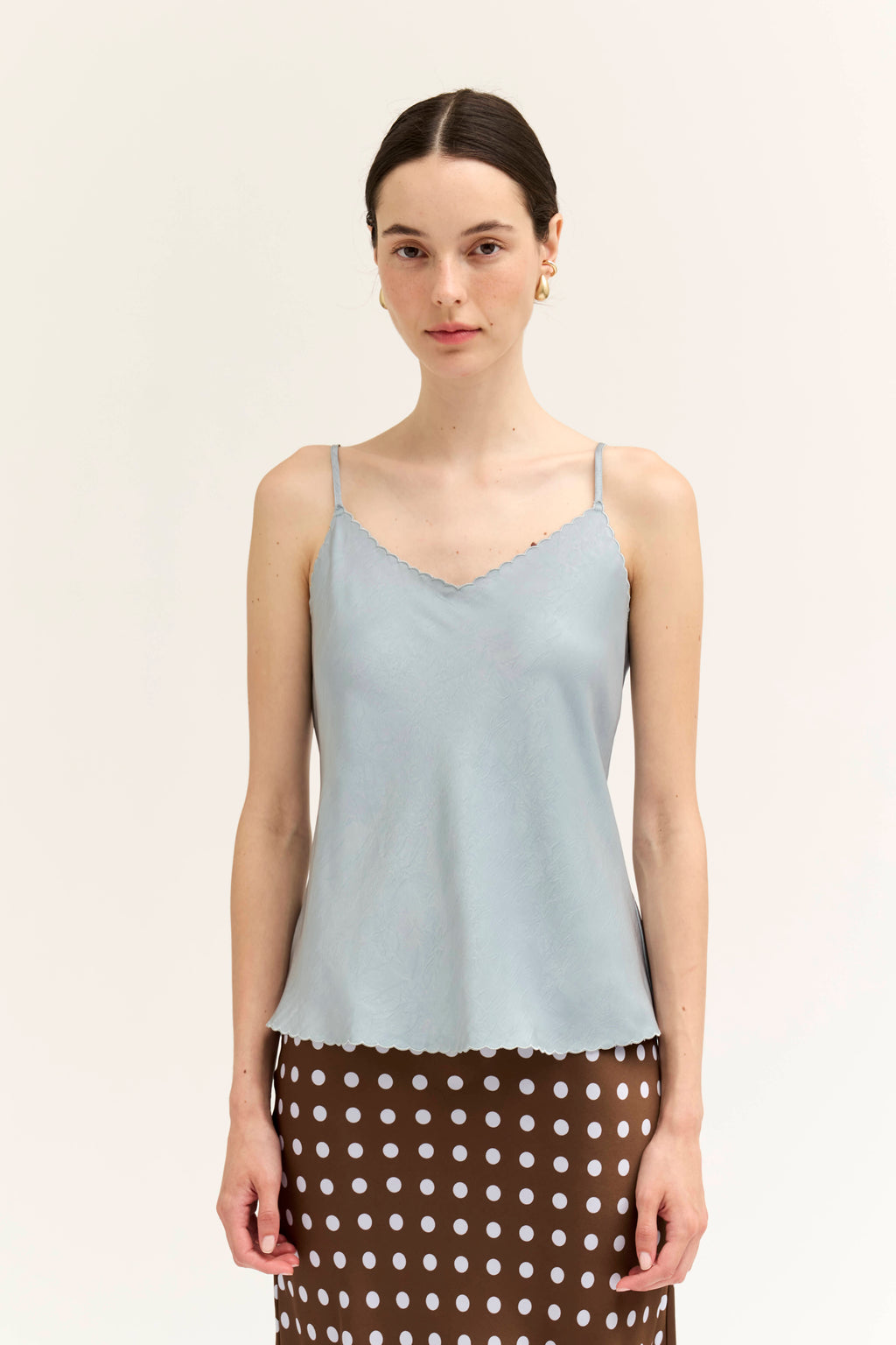Scallop Edge Bias Tank in Dusty Blue