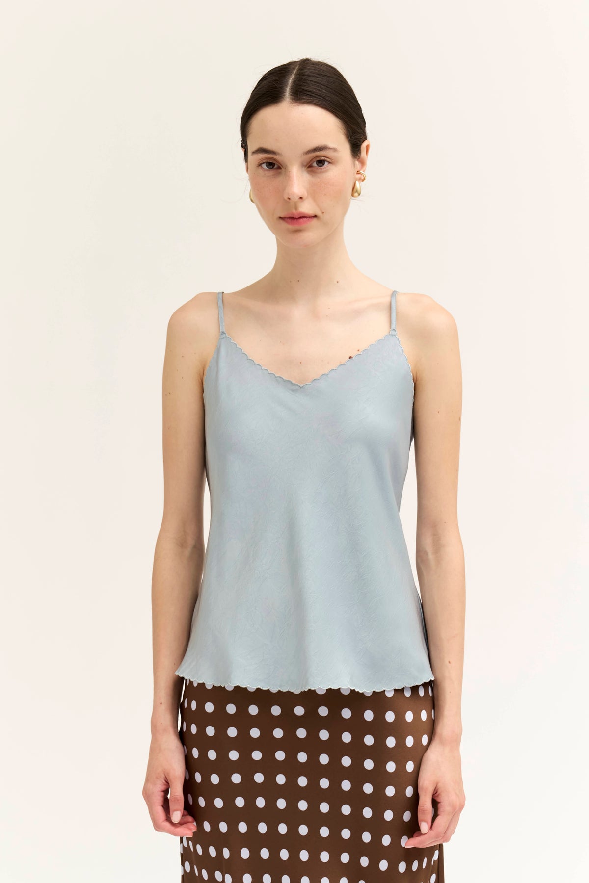 Scallop Edge Bias Tank in Dusty Blue
